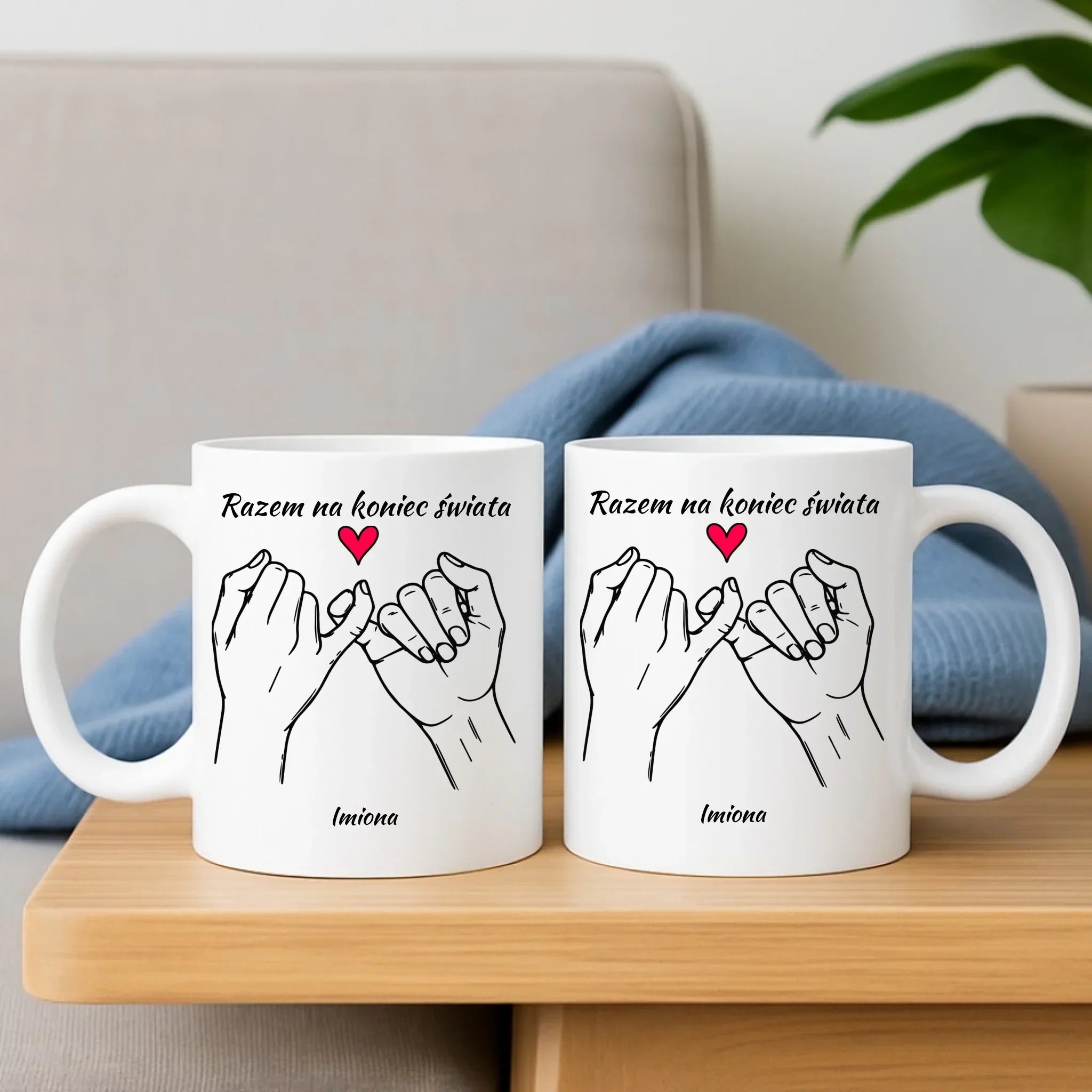 Zestaw poduszka i kubek dla par - Razem na koniec świata - personalizowany W60 - StoryCups.pl