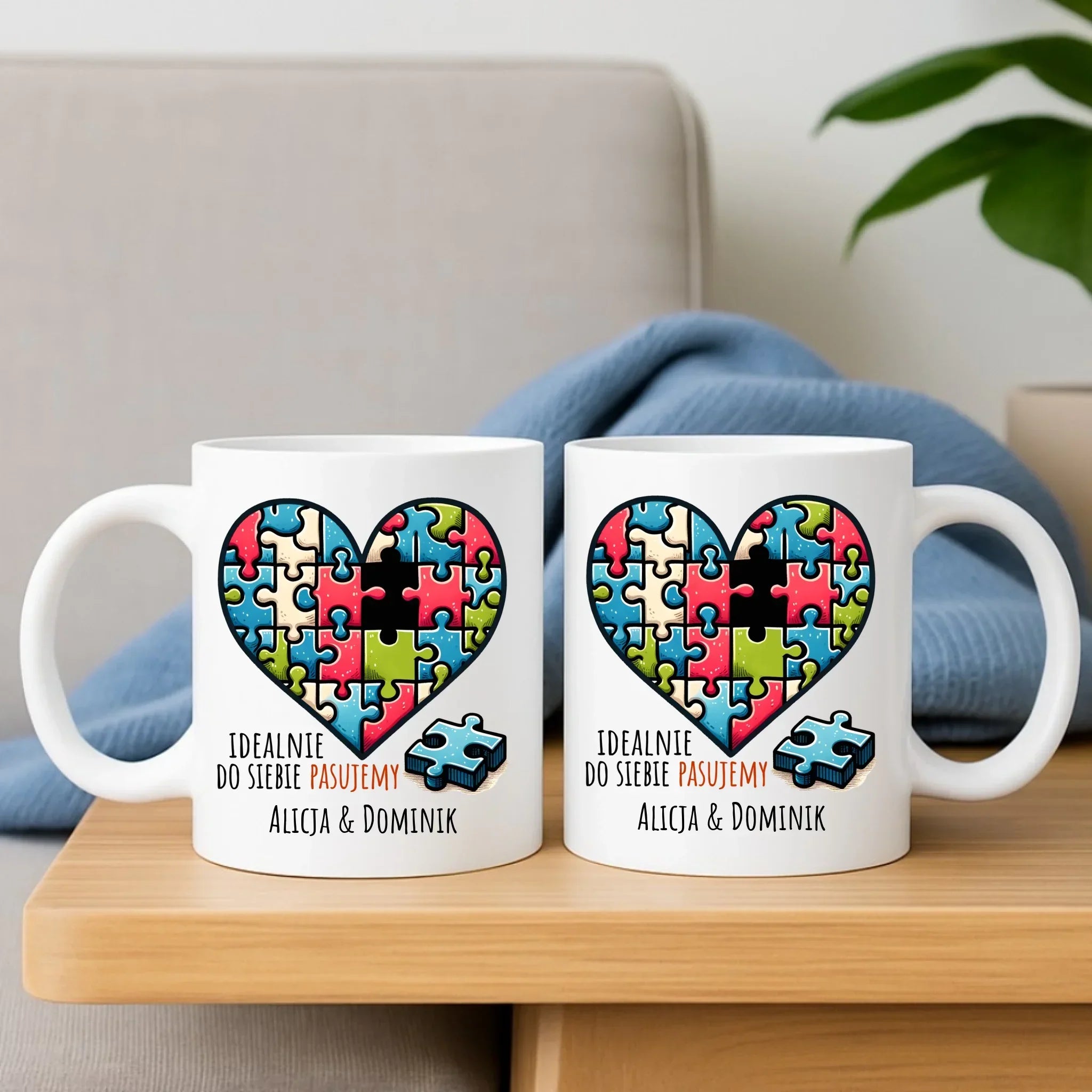 Zestaw poduszka i kubek dla par - Idealnie do siebie pasujemy - personalizowany W44 - StoryCups.pl