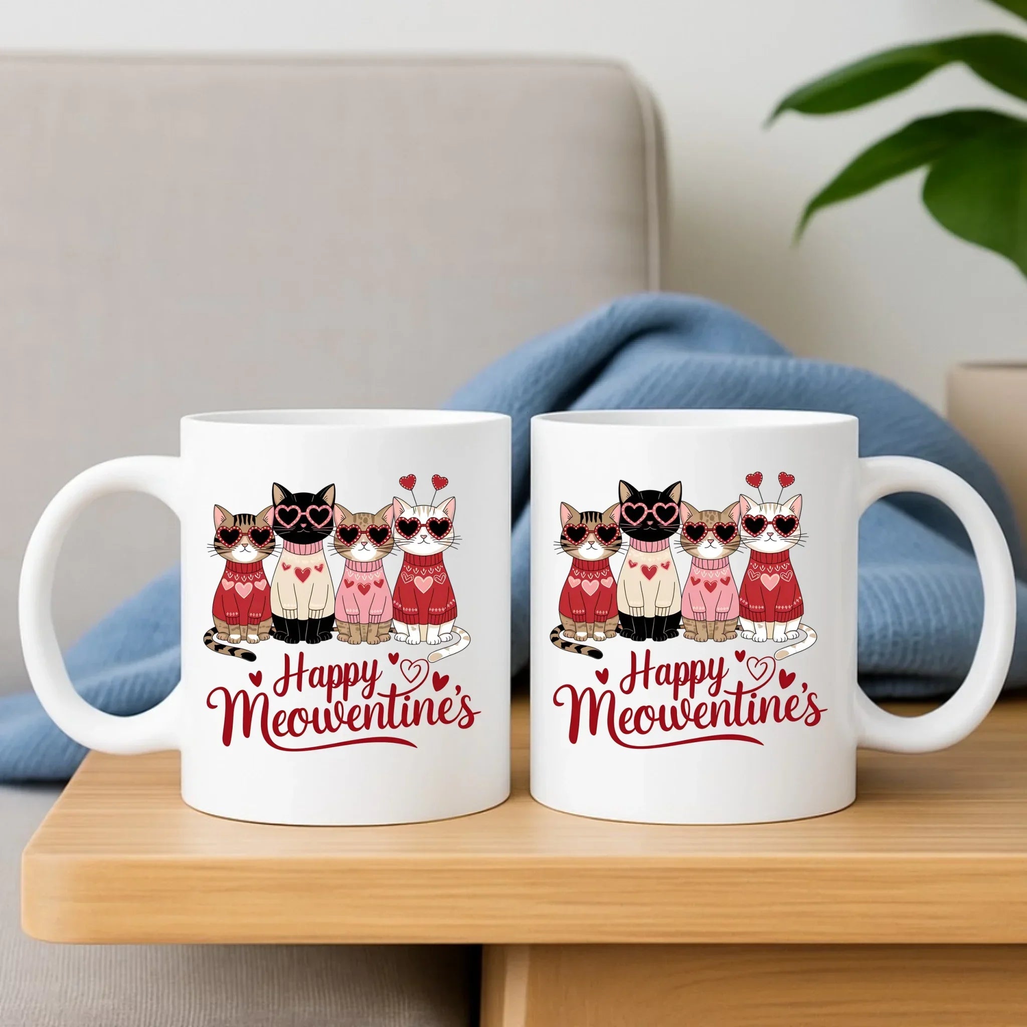 Zestaw poduszka i kubek na Walentynki dla kociary - Happy Meowentine's W25 - StoryCups.pl