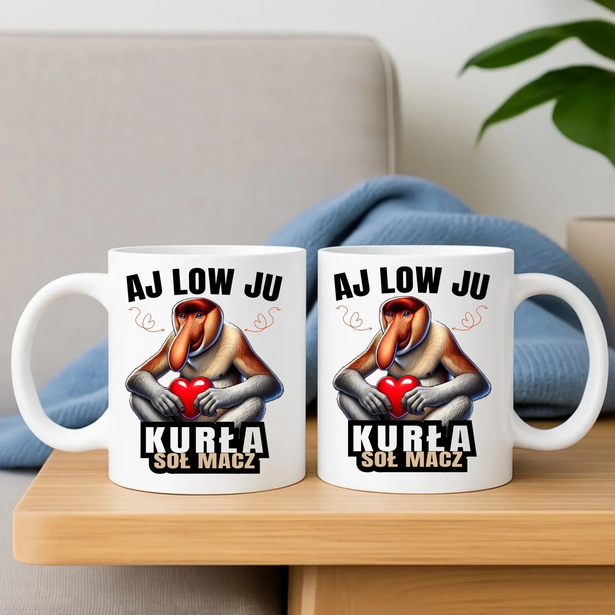 Zestaw poduszka i kubek dla par - Janusz nosacz - Aj low ju kurła W26 - StoryCups.pl