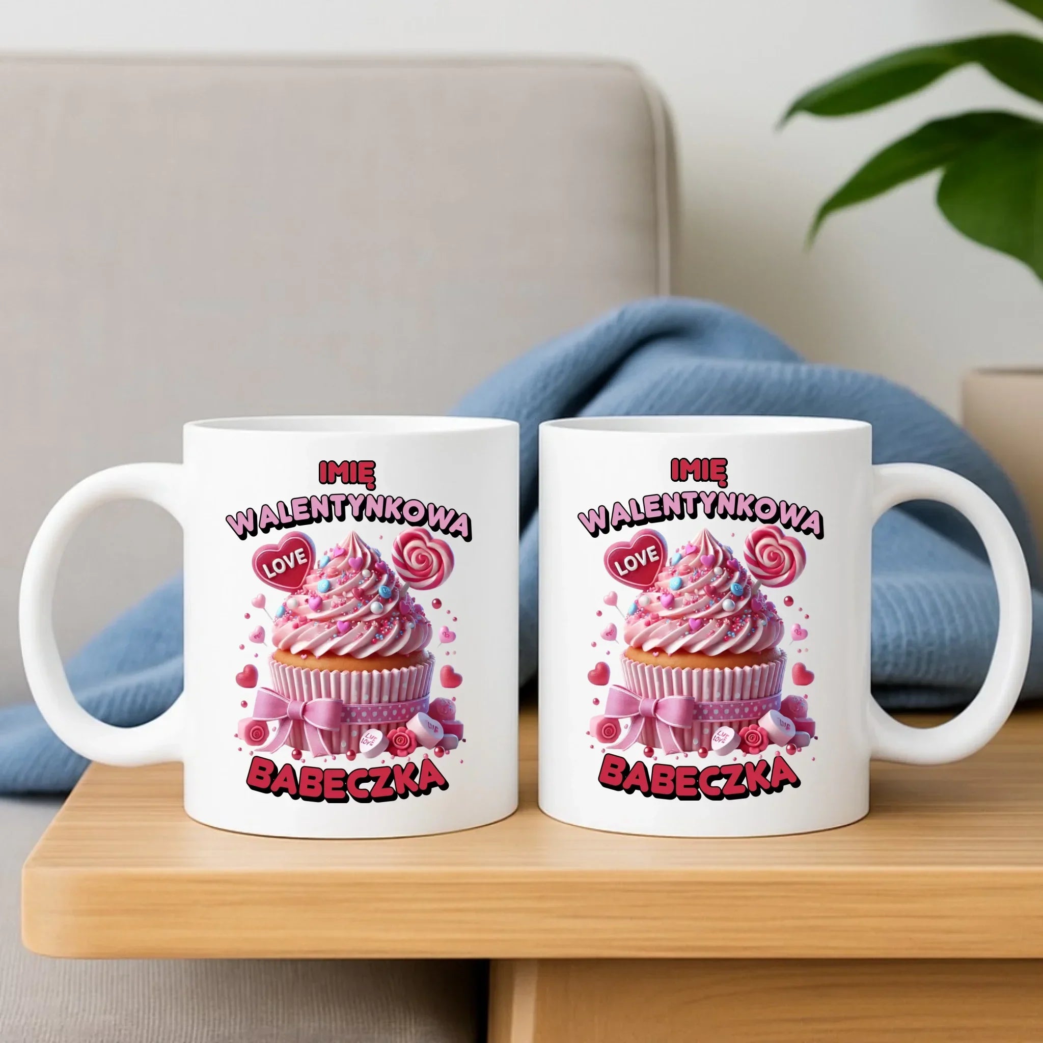 Zestaw poduszka i kubek na Walentynki - Walentynkowa Babeczka - personalizowany W21 - StoryCups.pl