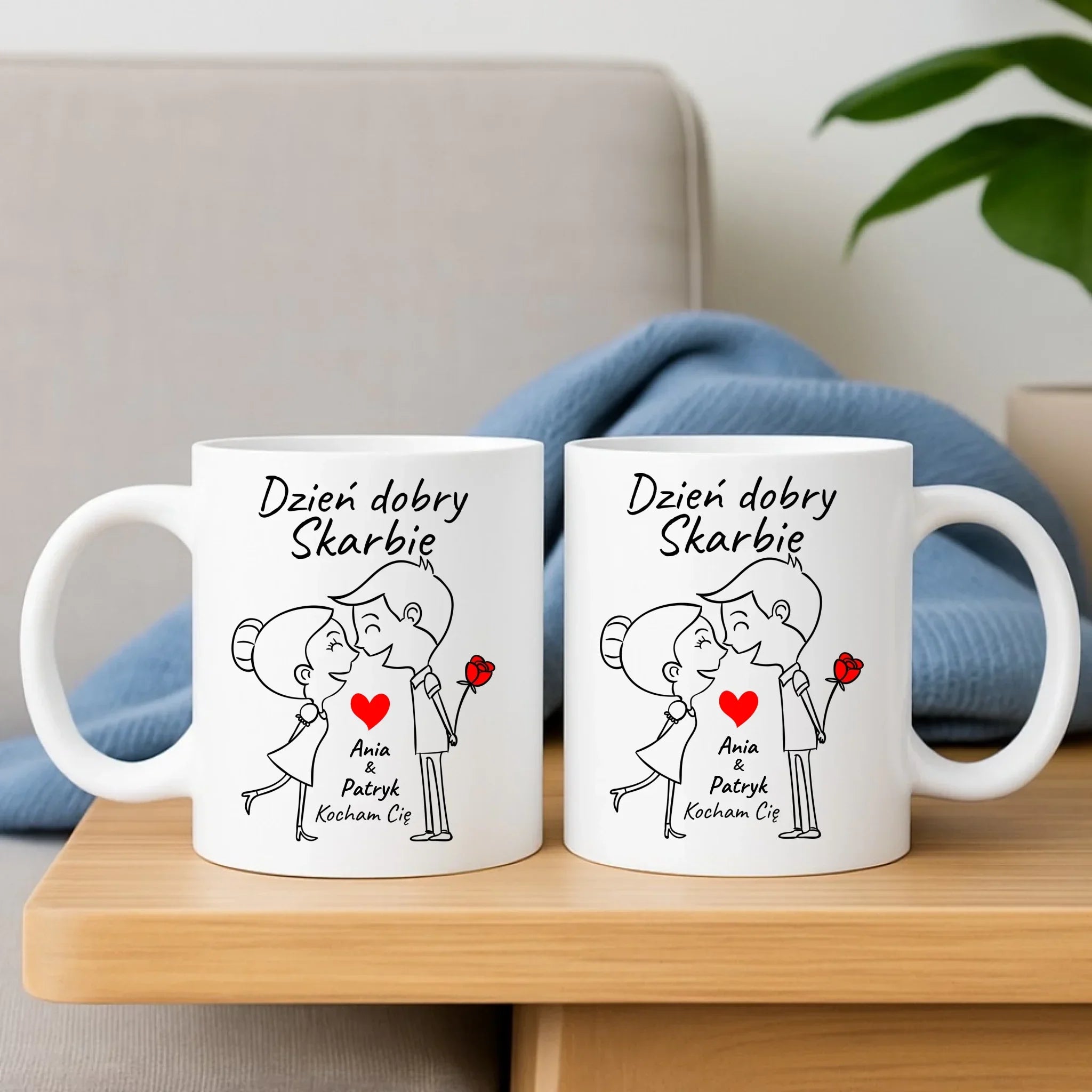 Zestaw poduszka i kubek dla par - Dzień dobry Skarbie - personalizowany W15 - StoryCups.pl