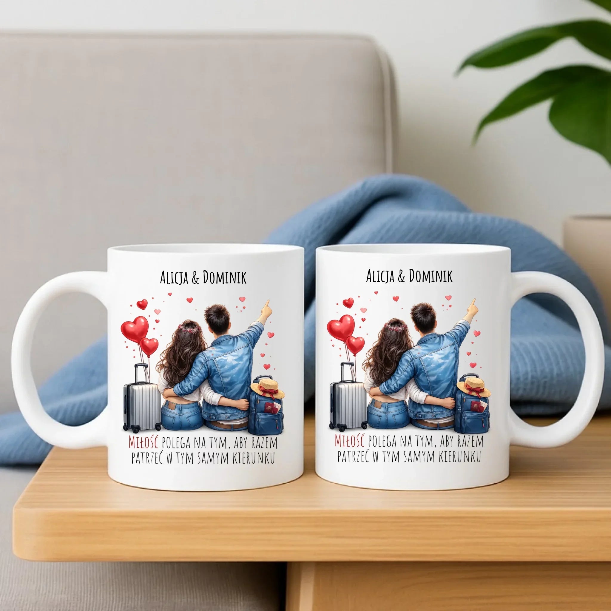 Zestaw poduszka i kubek dla par - Para w podróży miłość - personalizowany W12 - StoryCups.pl