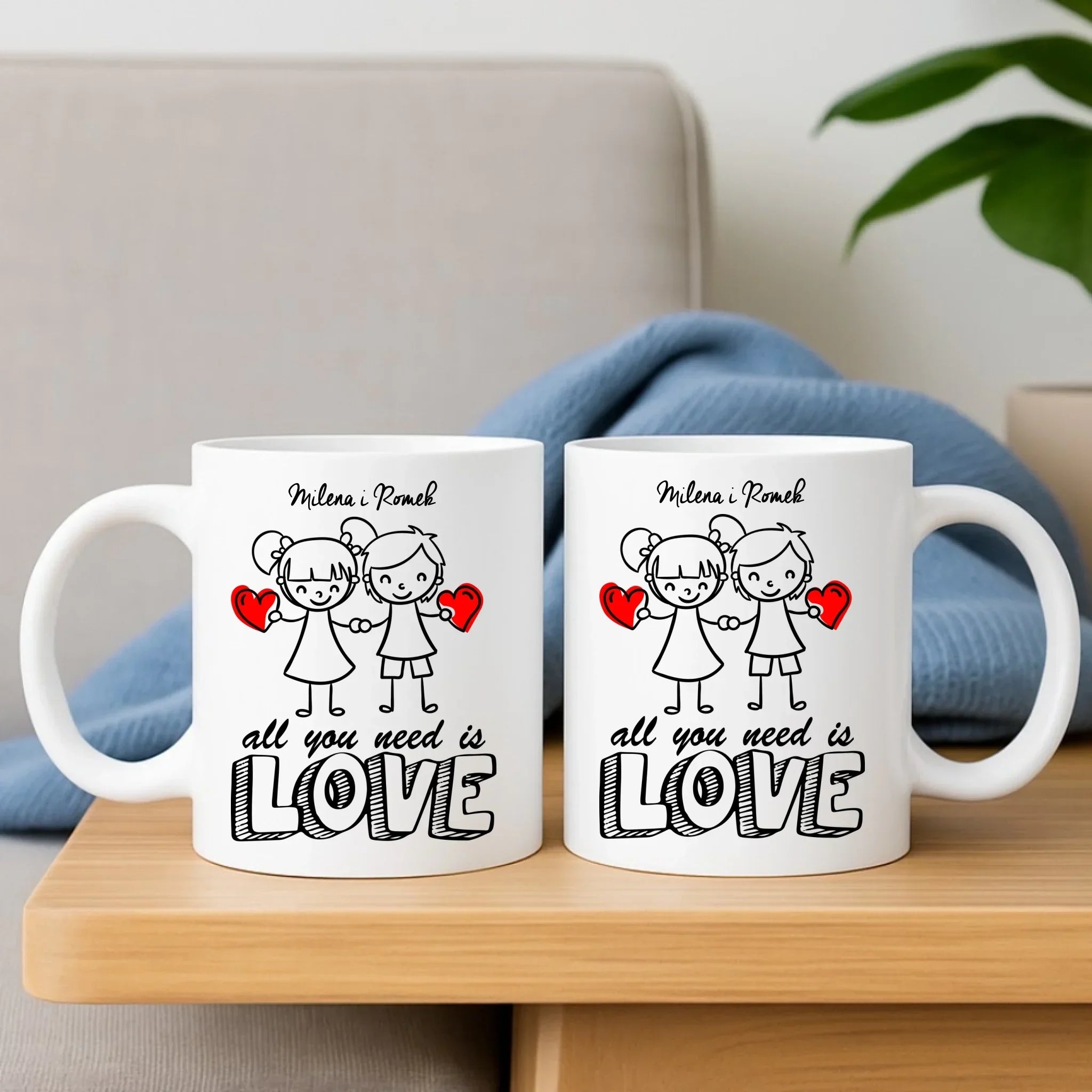 Zestaw poduszka i kubek dla par - All You need is love - personalizowany W13 - StoryCups.pl