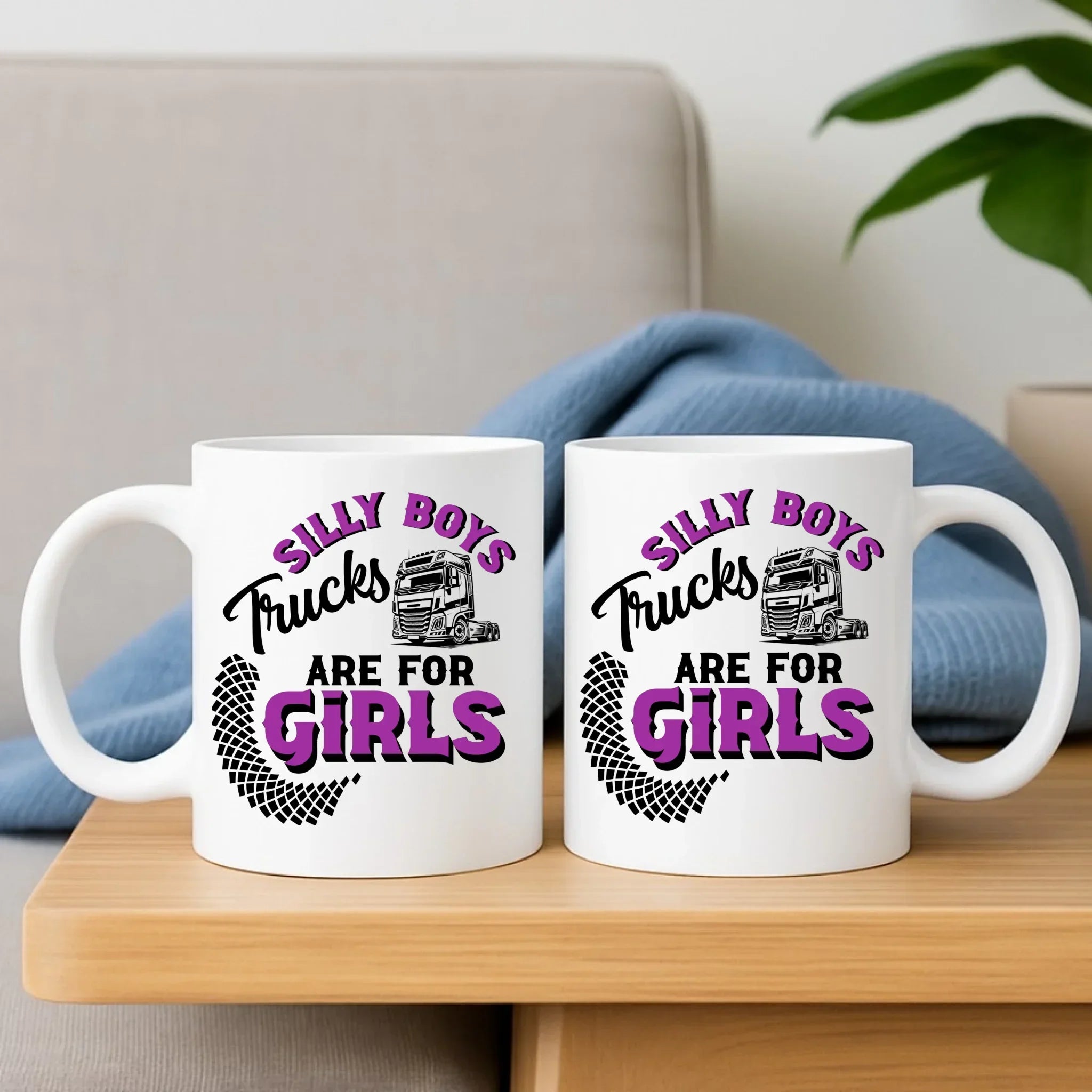 Zestaw poduszka i kubek - kierowca ciężarówki - Silly boys trucks are for girls ZKT11 - StoryCups.pl