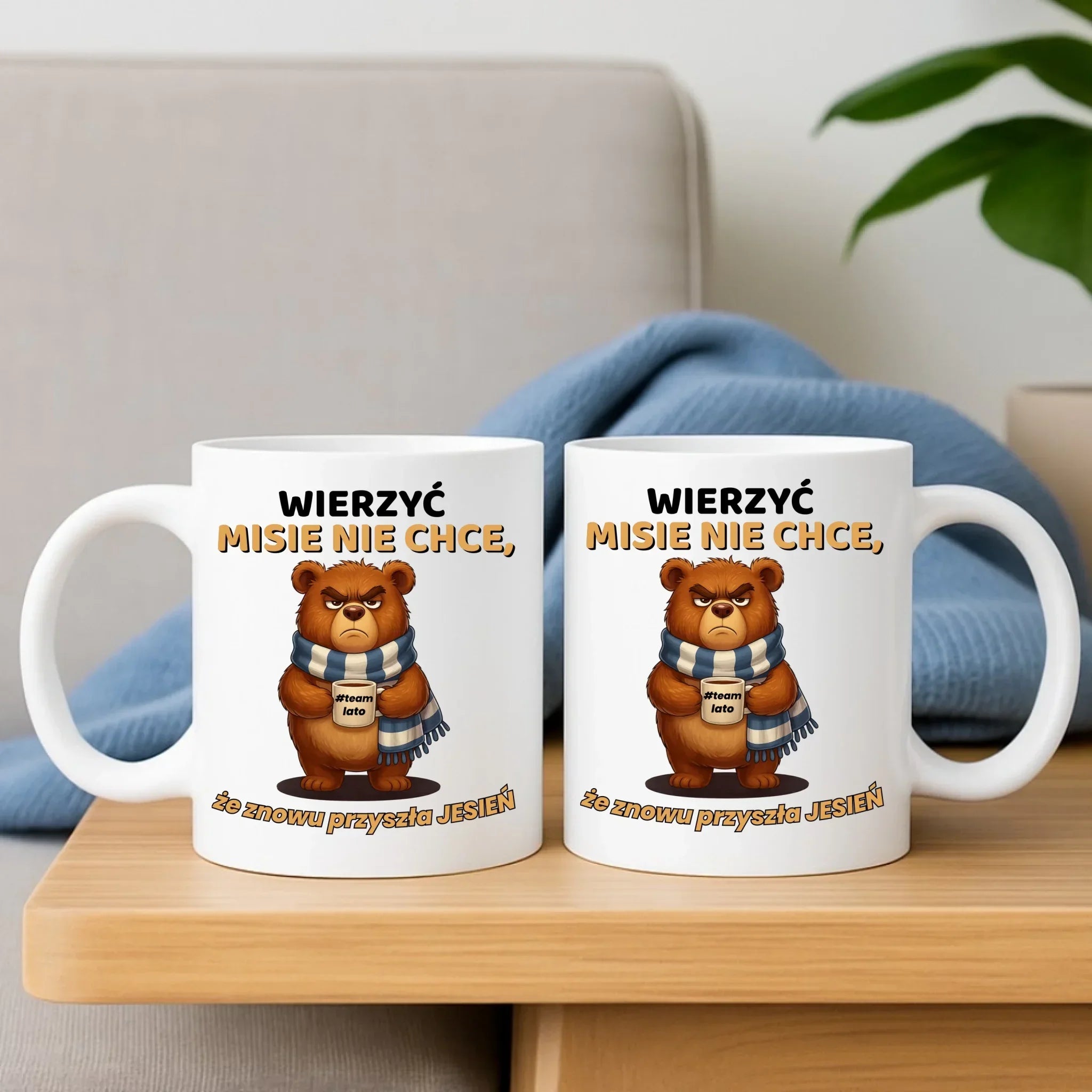 Zestaw poduszka i kubek jesienny - Wierzyć MISIE nie chce, że znowu przyszła jesień - Team lato JS35 - StoryCups.pl