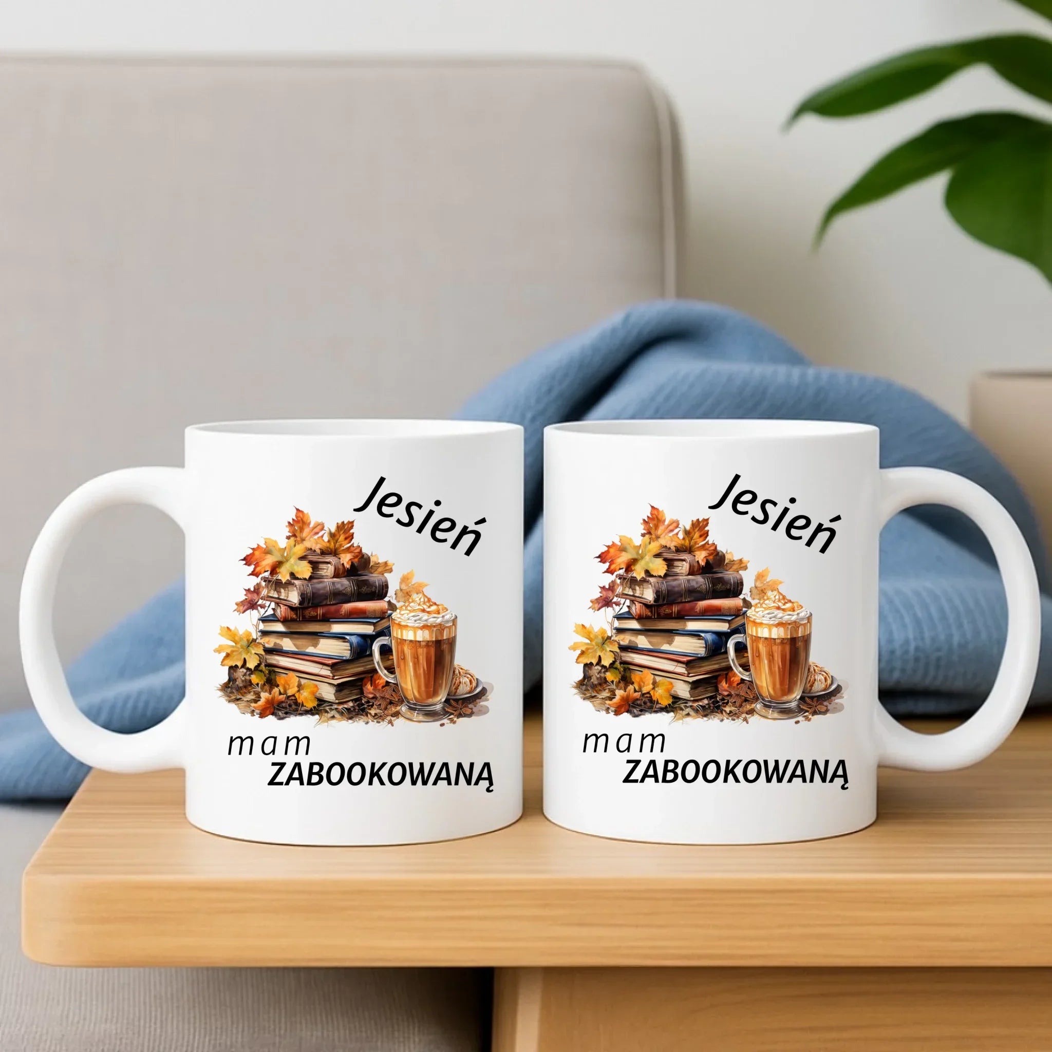 Zestaw poduszka i kubek jesienny - Jesień mam zabookowaną JS28 - StoryCups.pl