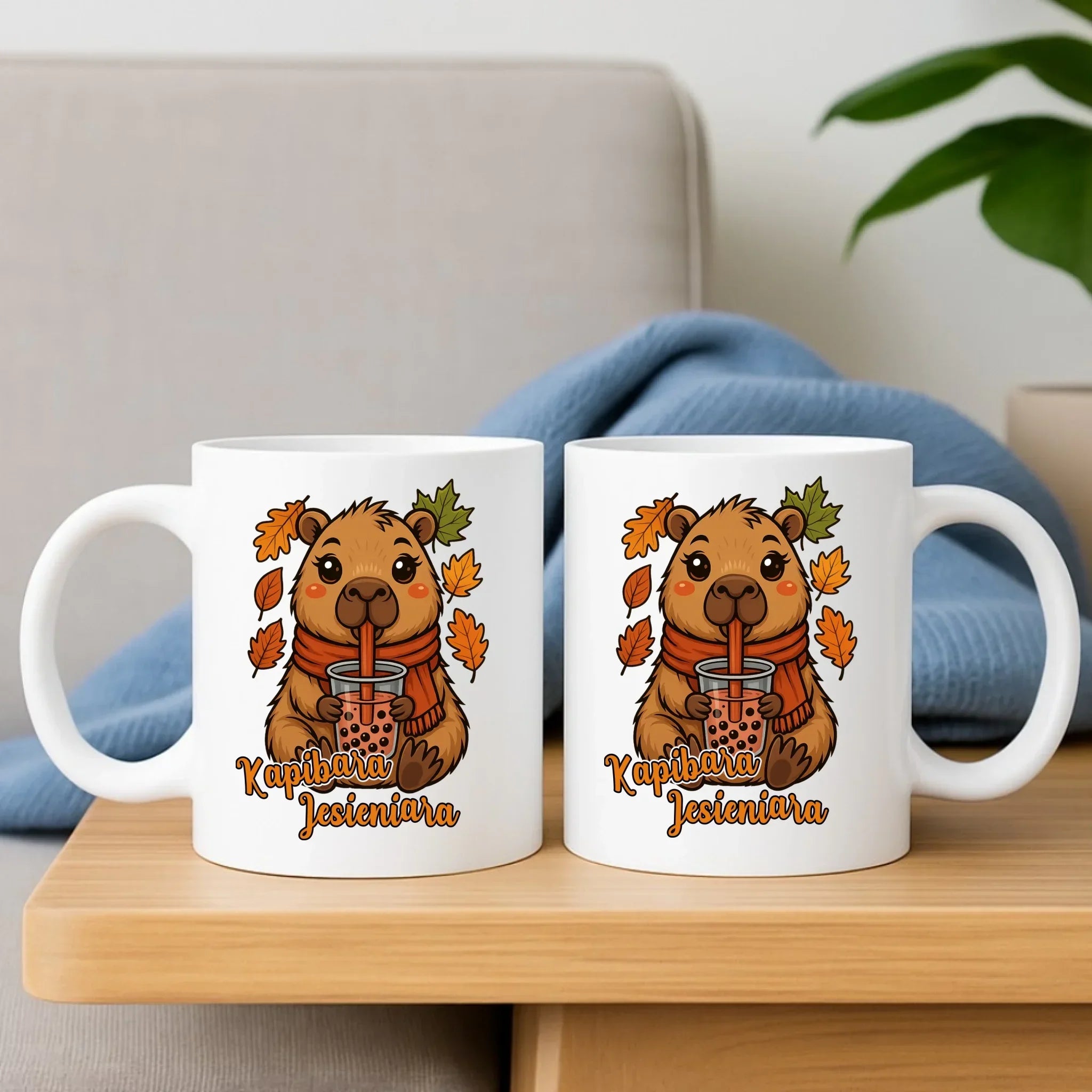 Zestaw poduszka i kubek jesienny - Kapibara Jesieniara JS19 - StoryCups.pl