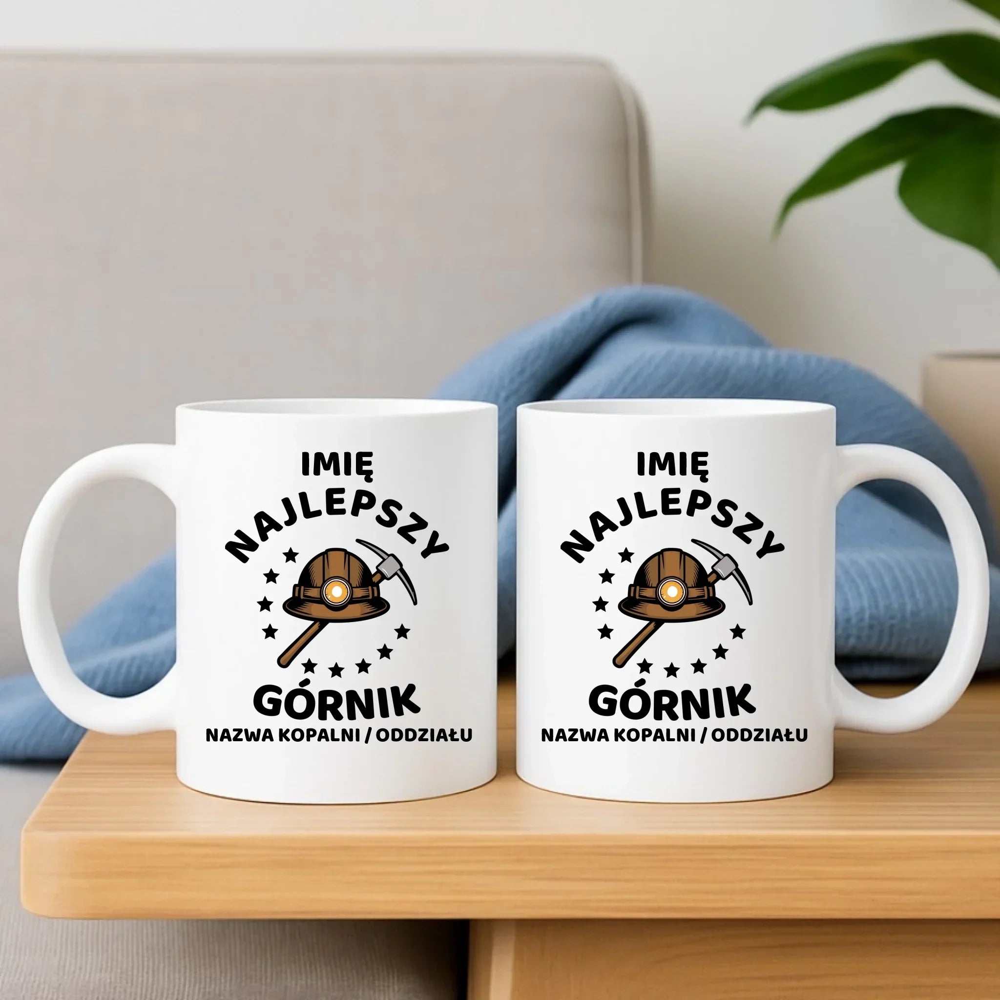 Zestaw poduszka i kubek - prezent dla górnika - Najlepszy górnik - personalizowany G23 - StoryCups.pl