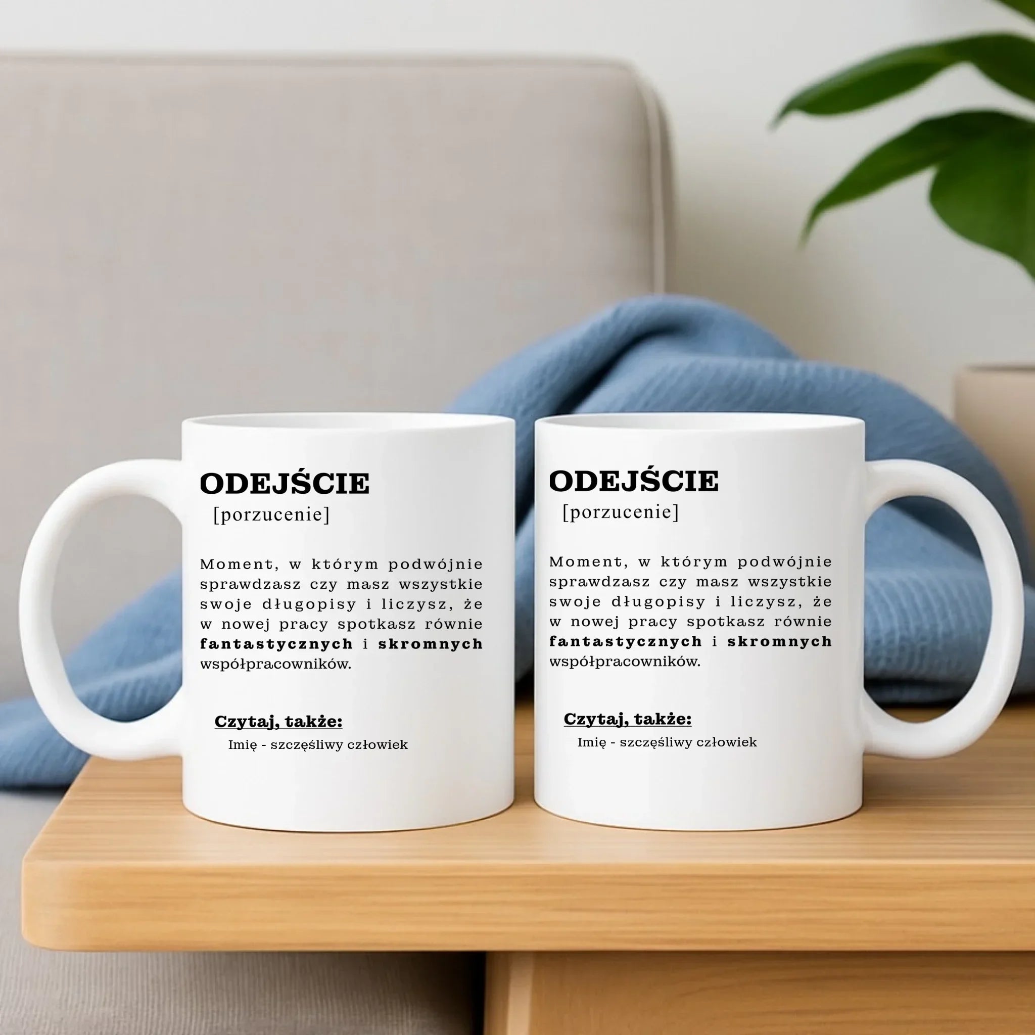 Zestaw poduszka i kubek - Odejście z pracy [porzucenie] - personalizowany OP01 - StoryCups.pl