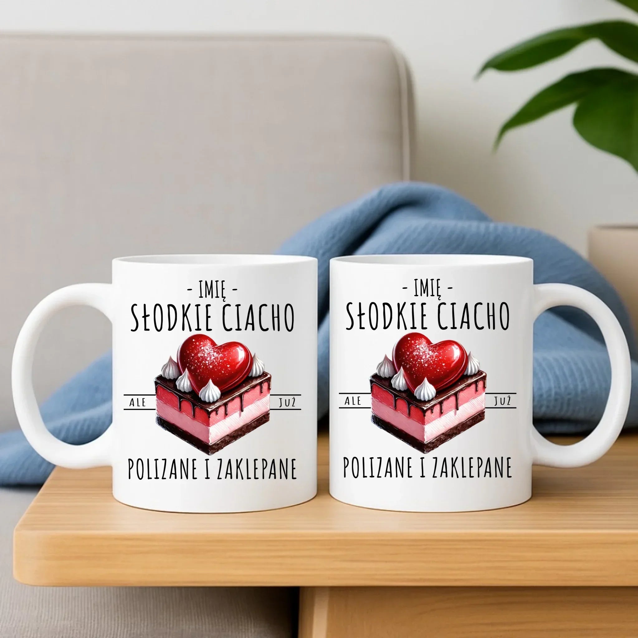 Zestaw poduszka i kubek - Słodkie ciacho polizane i zaklepane - personalizowany W36 - StoryCups.pl