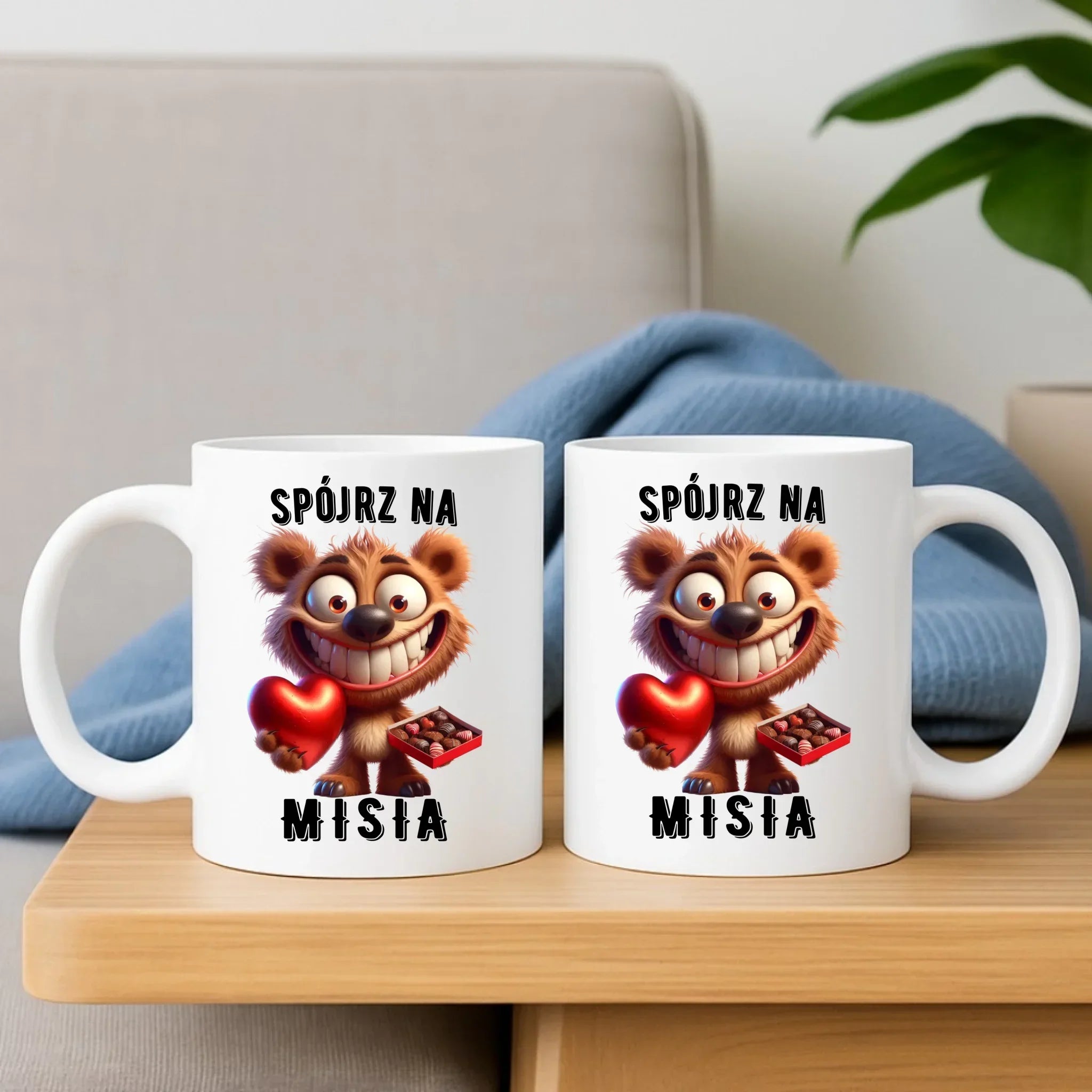 Zestaw poduszka i kubek na Walentynki - Spójrz na Misia W31 - StoryCups.pl