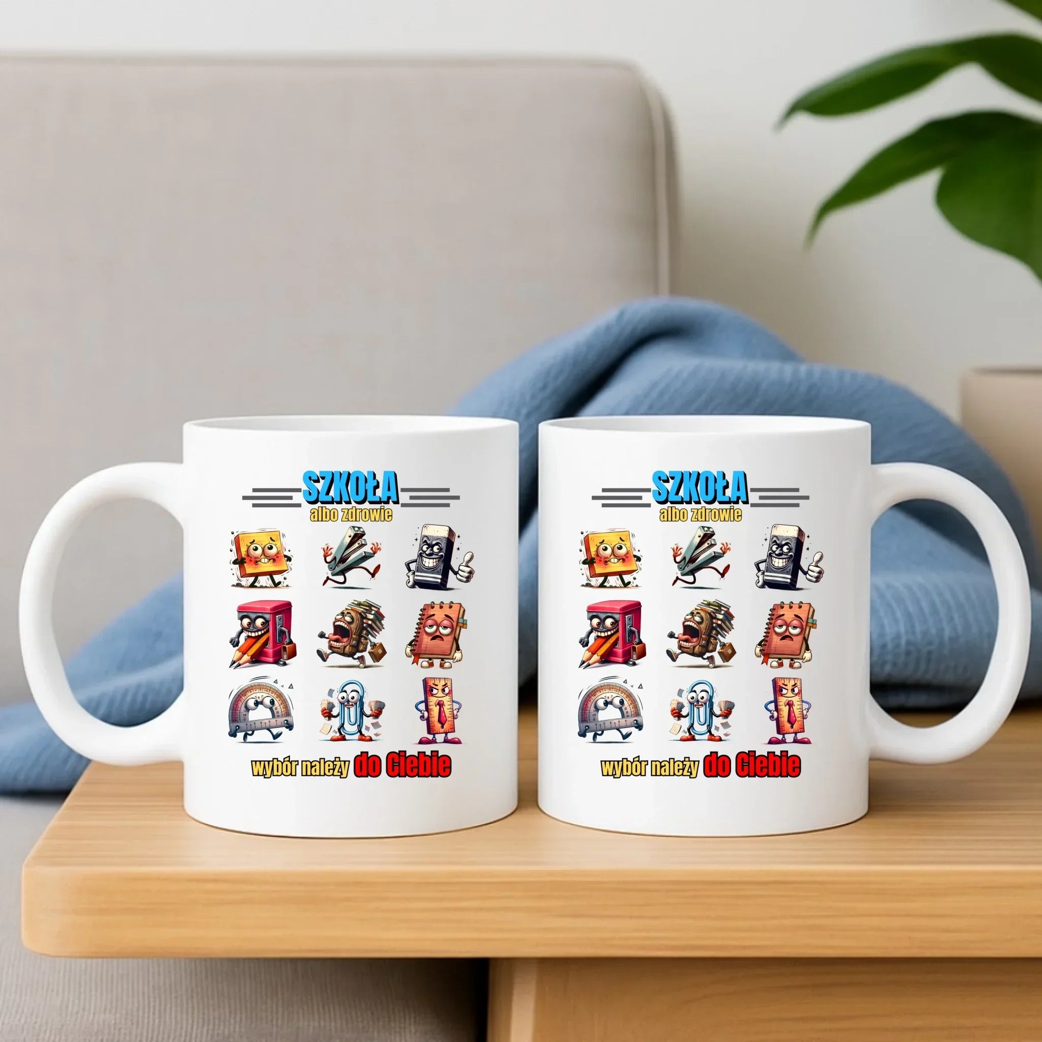 Zestaw poduszka i kubek do szkoły - Szkoła albo zdrowie - śmieszny SZ14 - StoryCups.pl