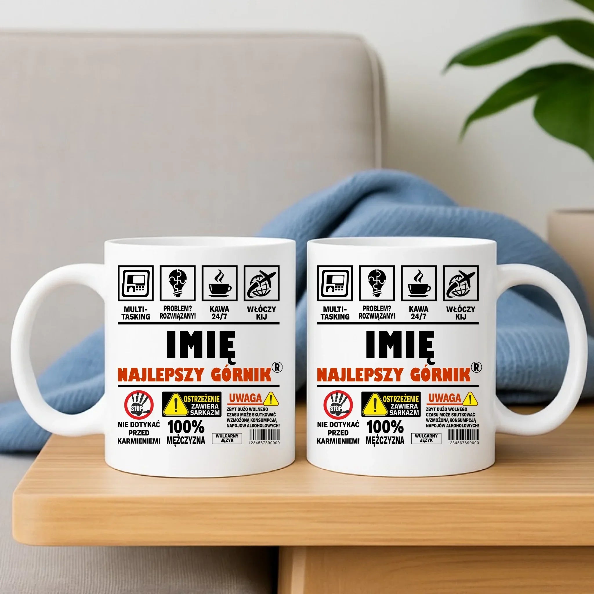 Zestaw poduszka i kubek - prezent dla górnika - Najlepszy górnik 24/7 - personalizowany G11 - StoryCups.pl
