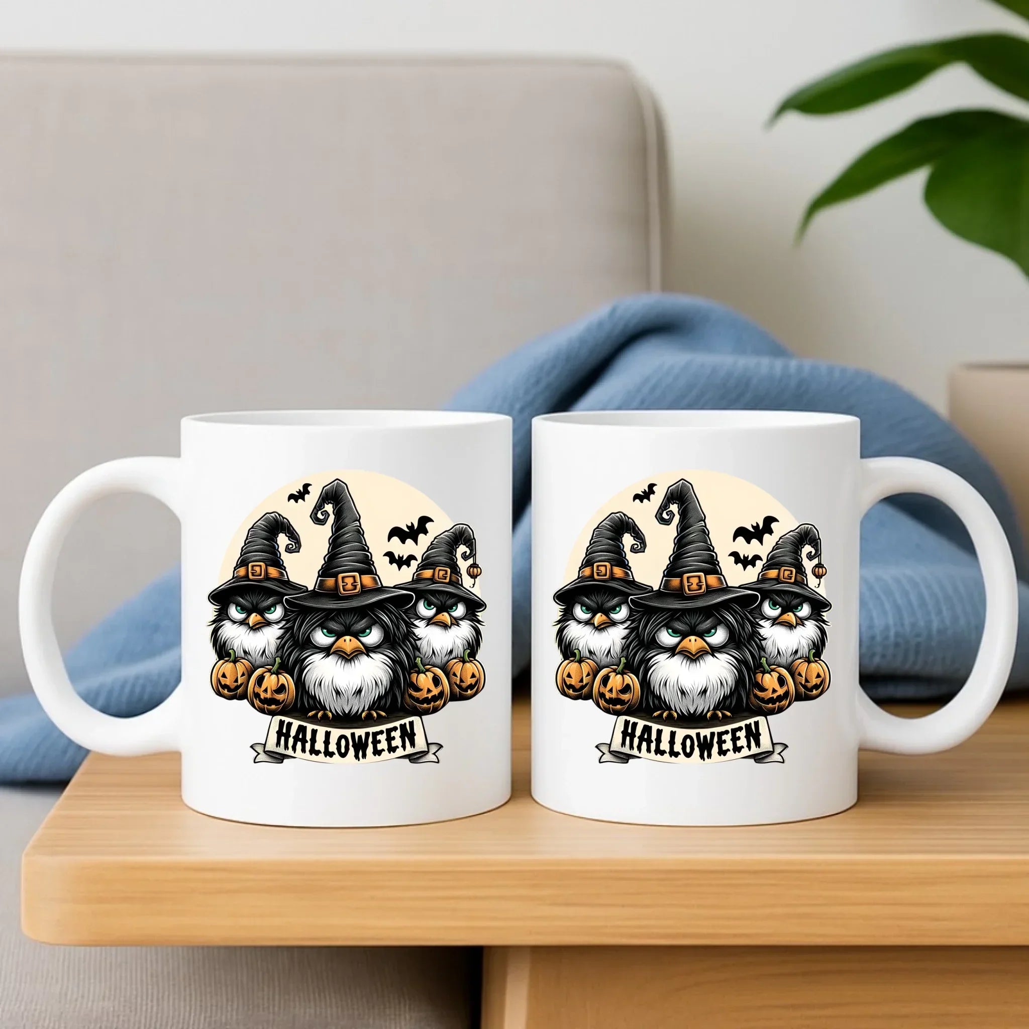 Zestaw poduszka i kubek na Halloween - Upiorne sowy wiedźmy HL15 - StoryCups.pl