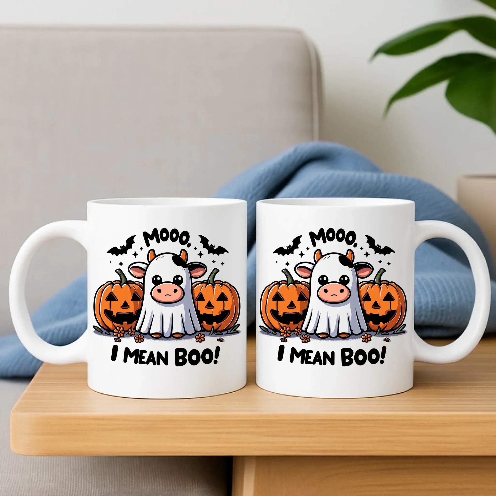 Zestaw poduszka i kubek na Halloween na Halloween - Mooo I mean Boo! - z dynią i duchem HL14 - StoryCups.pl