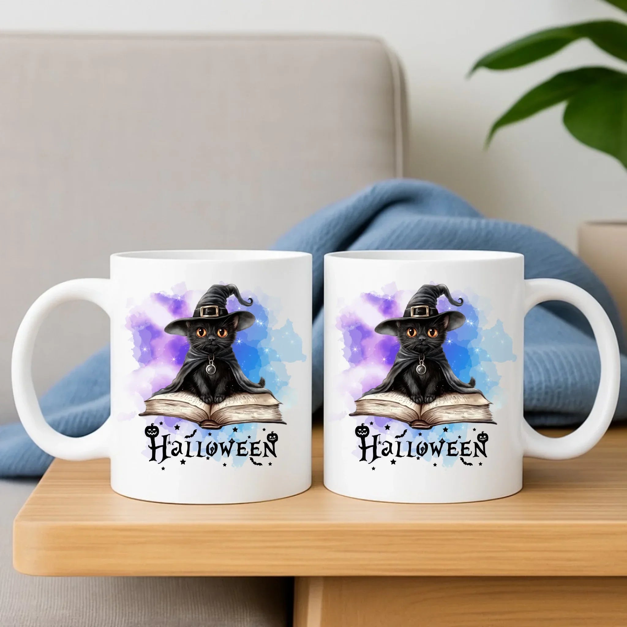 Zestaw poduszka i kubek na Halloween - Kot Czarodziej HL06 - StoryCups.pl