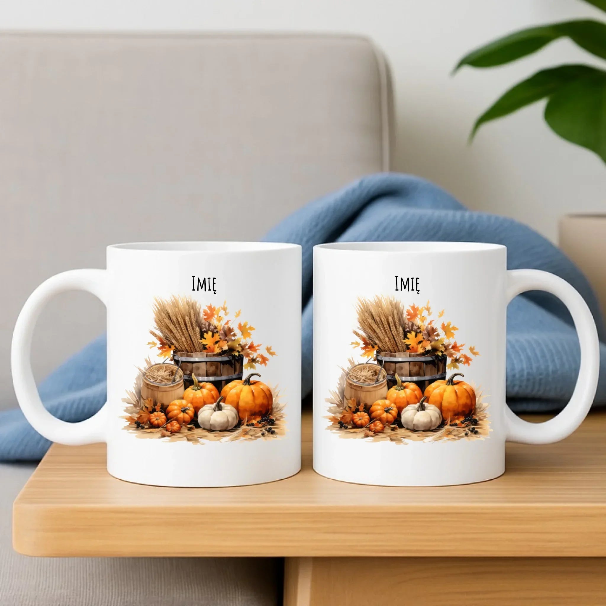 Zestaw poduszka i kubek na jesień - Harvest vibes - personalizowany JS09 - StoryCups.pl