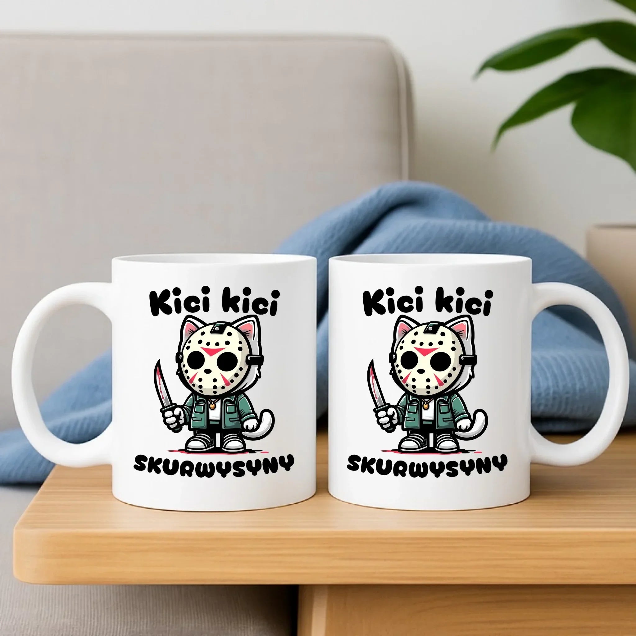 Zestaw poduszka i kubek na Halloween - Kici kici sk*rwysyny - bez cenzury HL28 - StoryCups.pl
