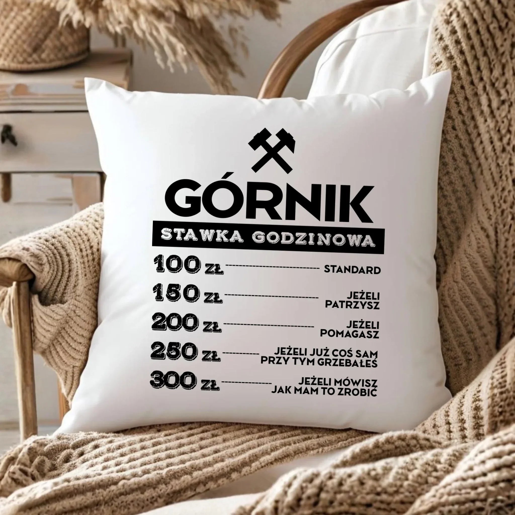 Poduszka - prezent dla górnika - Górnik stawka godzinowa G14 - StoryCups.pl