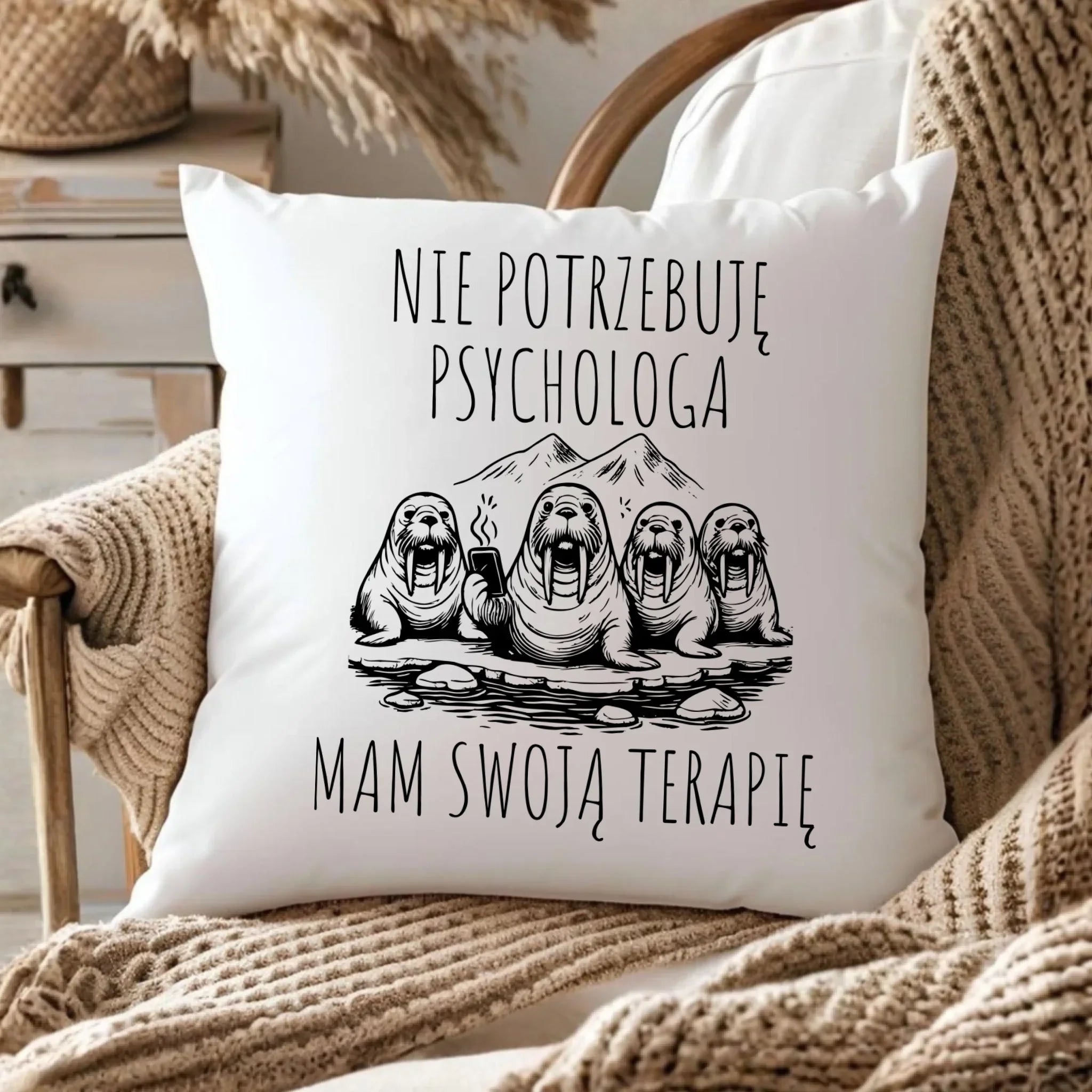 Poduszka - prezent dla morsa - Nie potrzebuję psychologa HM14 - StoryCups.pl