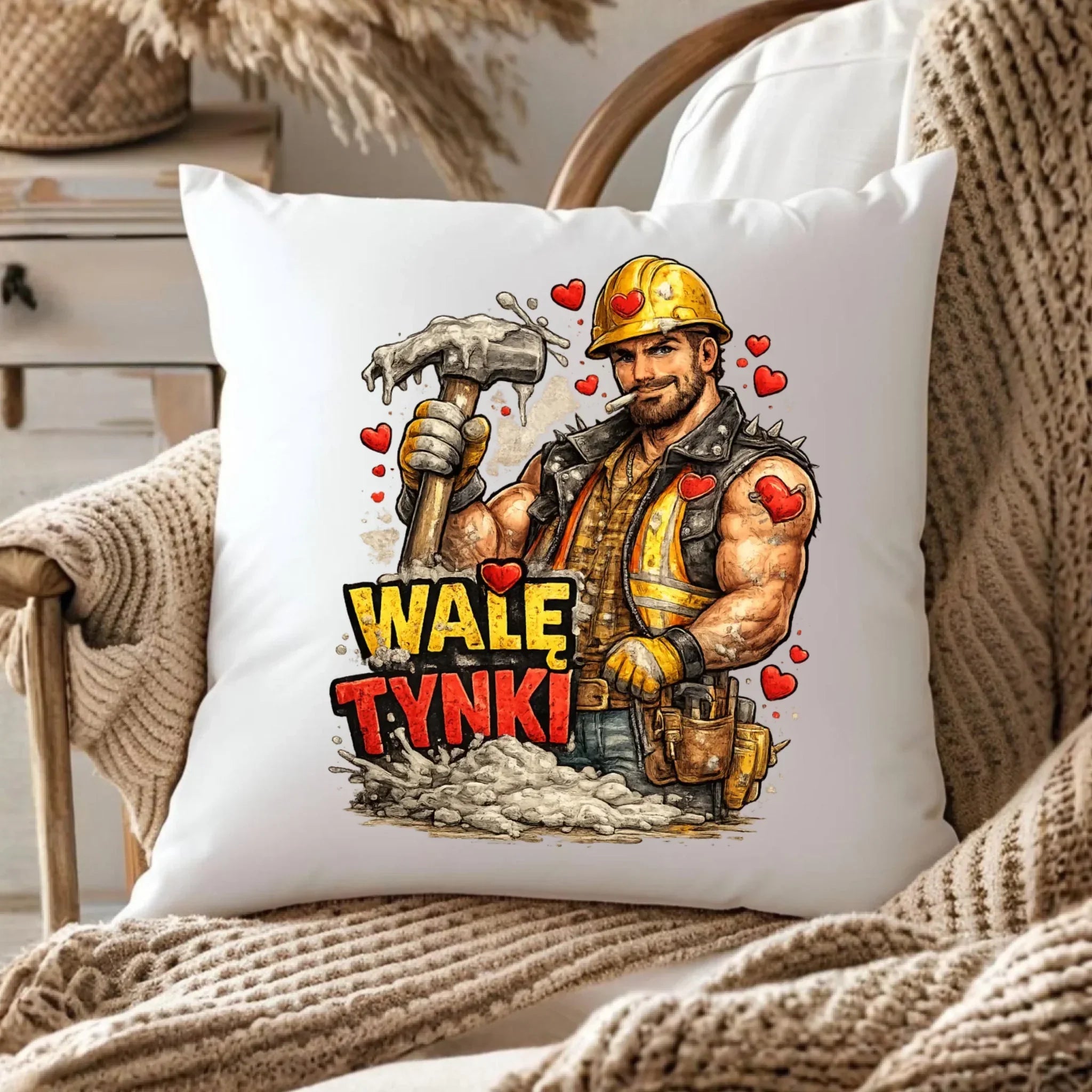 Poduszka na Walentynki - Budowlaniec Walę tynki W64 - StoryCups.pl