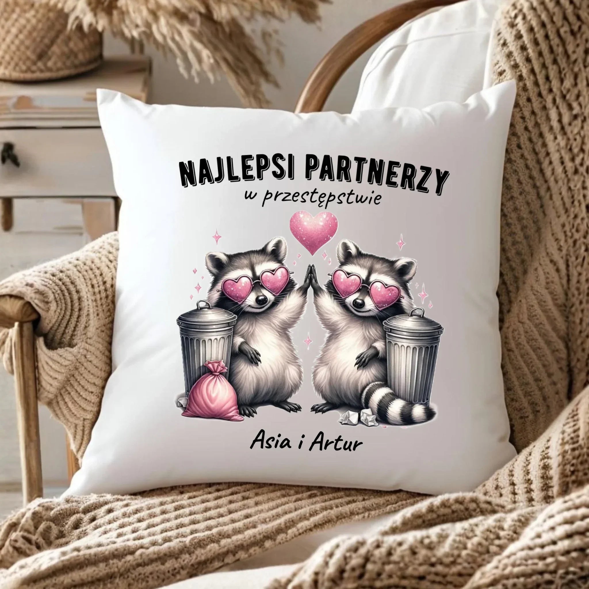 Poduszka dla par - Najlepsi partnerzy w przestępstwie - personalizowana W27 - StoryCups.pl