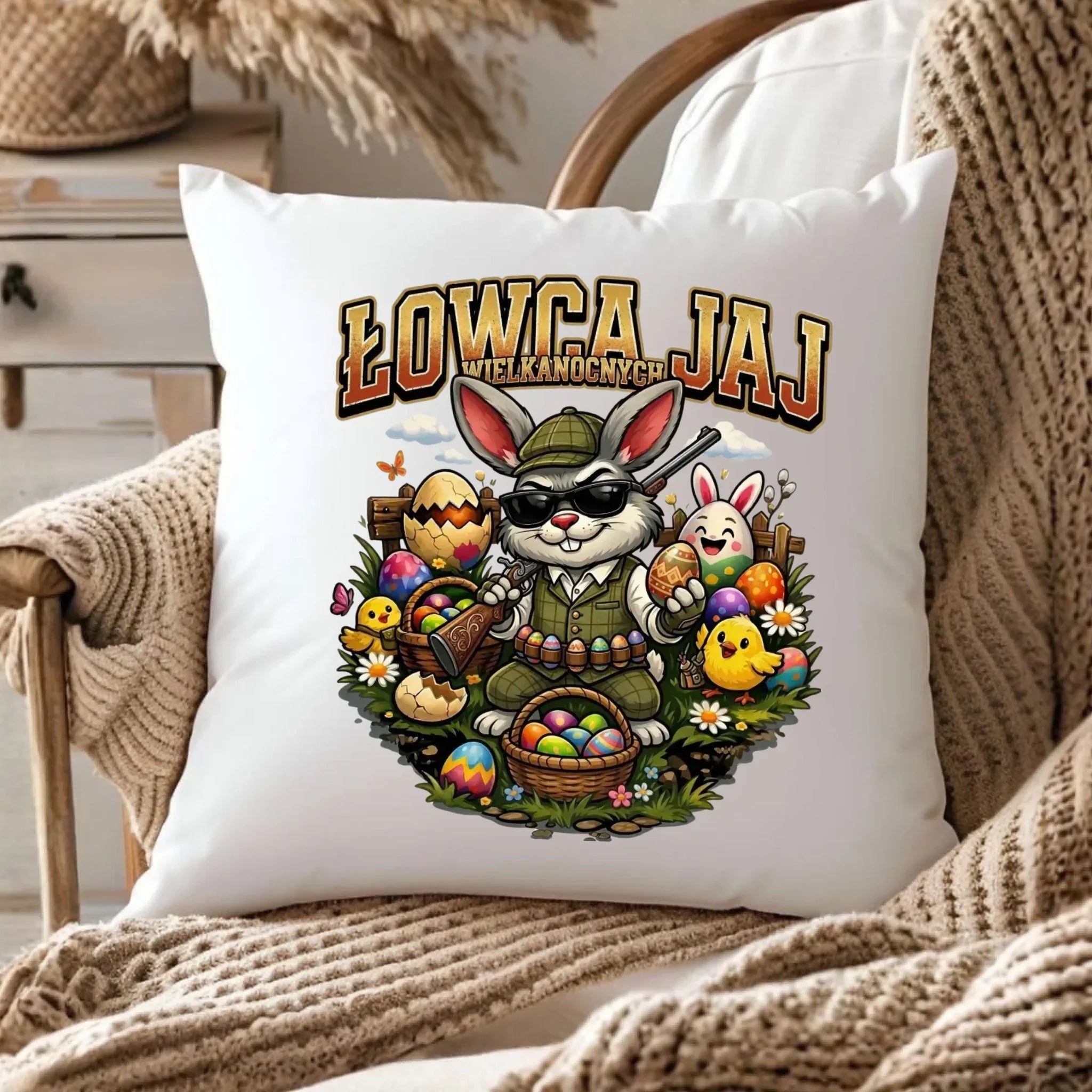 Poduszka wielkanocna - Zając Łowca Jaj WN12 - StoryCups.pl