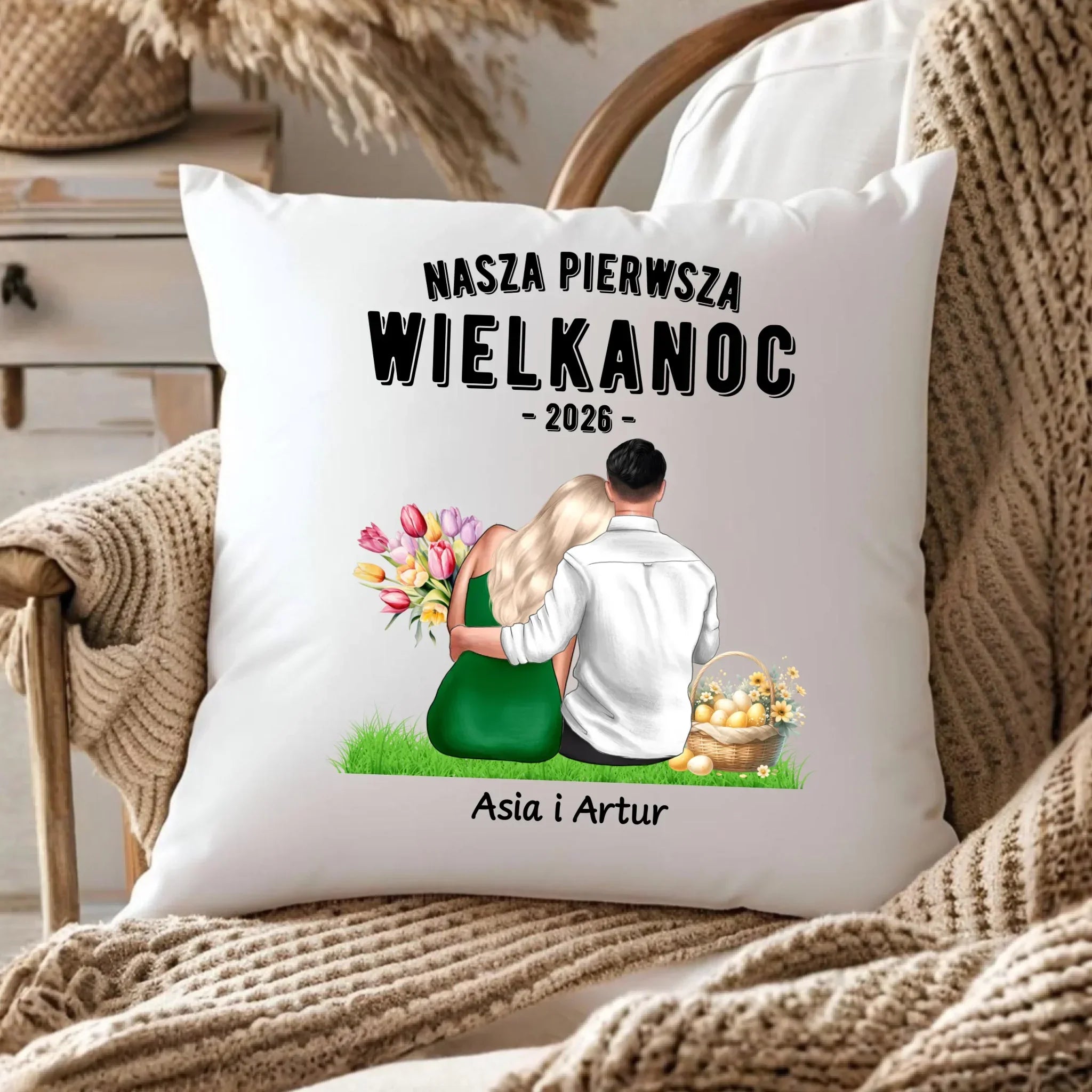 Poduszka wielkanocna dla par - Nasza pierwsza Wielkanoc - personalizowana WN16 - StoryCups.pl