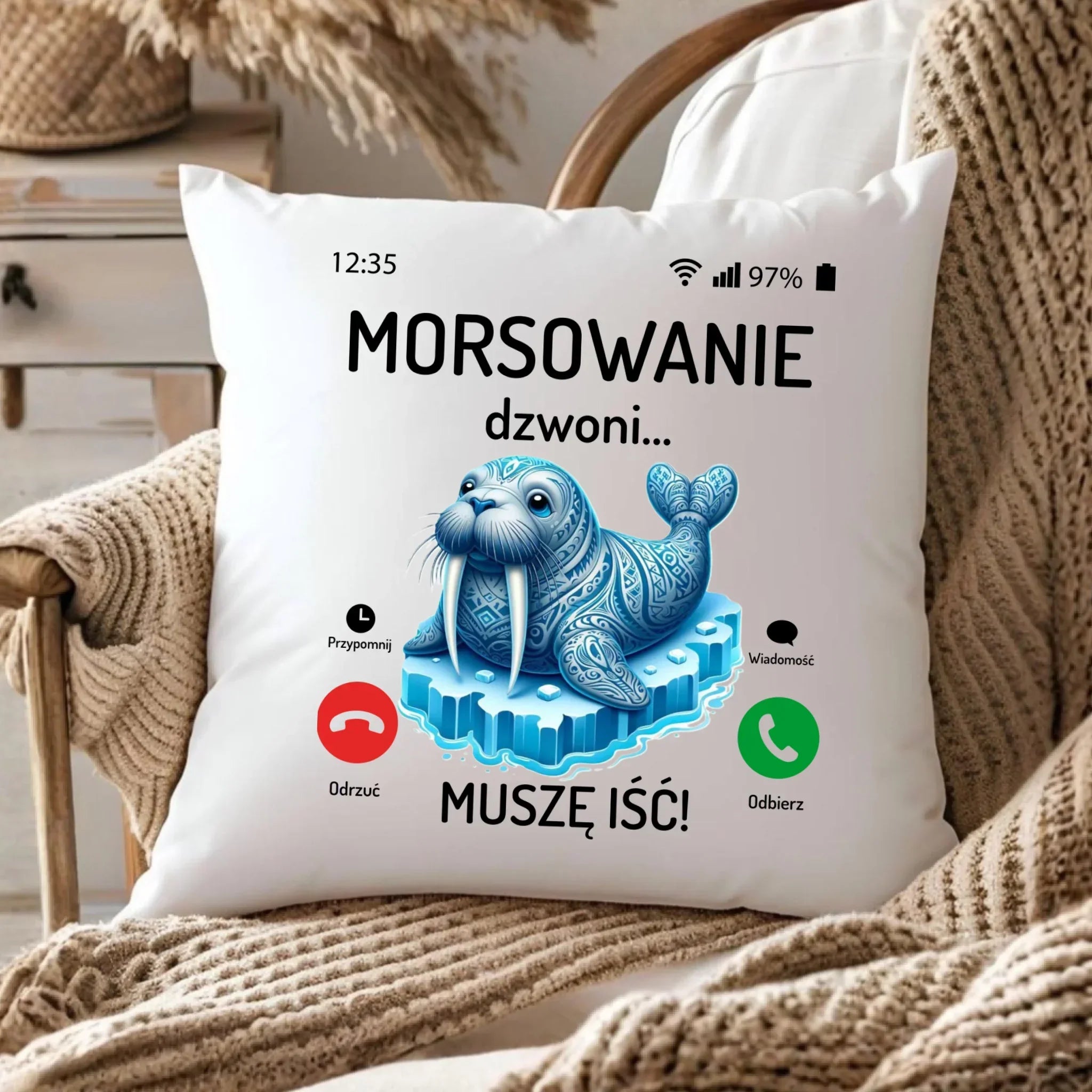 Poduszka - prezent dla morsa - Morsowanie dzwoni muszę iść HM04 - StoryCups.pl