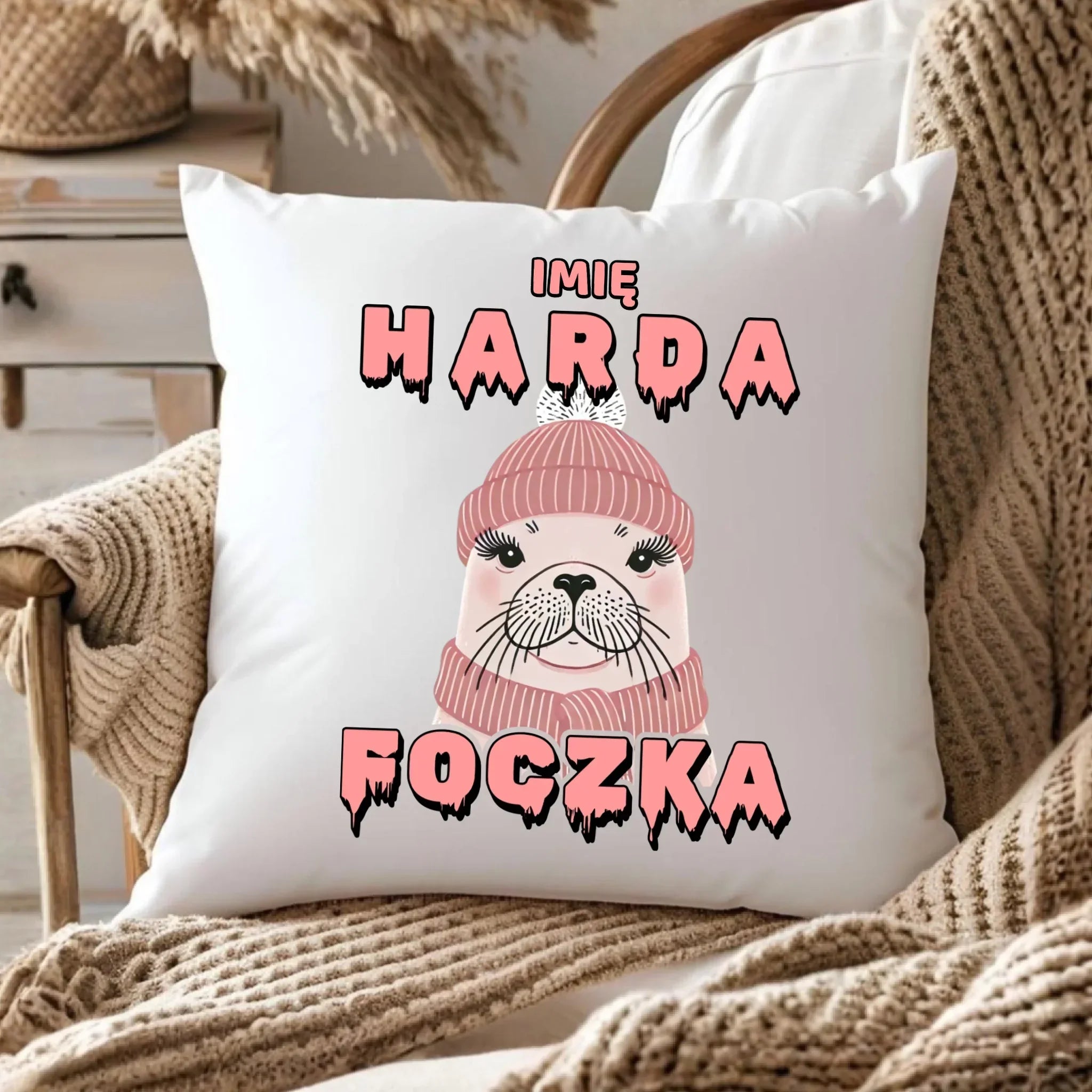 Poduszka - prezent dla morsa - Harda foczka - personalizowana HM05 - StoryCups.pl