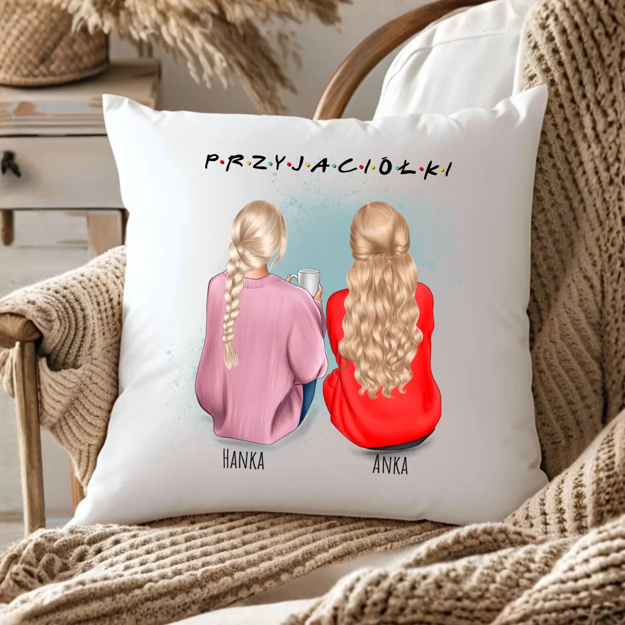 Poduszka - prezent dla przyjaciółki - personalizowane postacie 2-4 osoby PR02 - StoryCups.pl