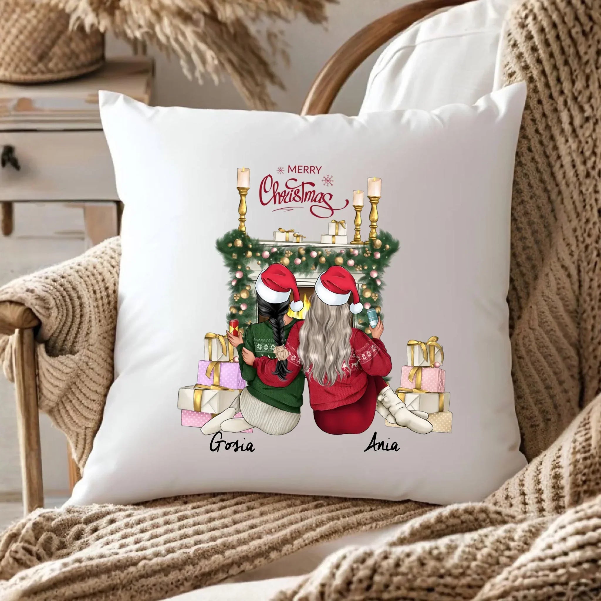 Poduszka świąteczna - prezent dla przyjaciółki - personalizowane postacie 2-4 osoby PR04 - StoryCups.pl