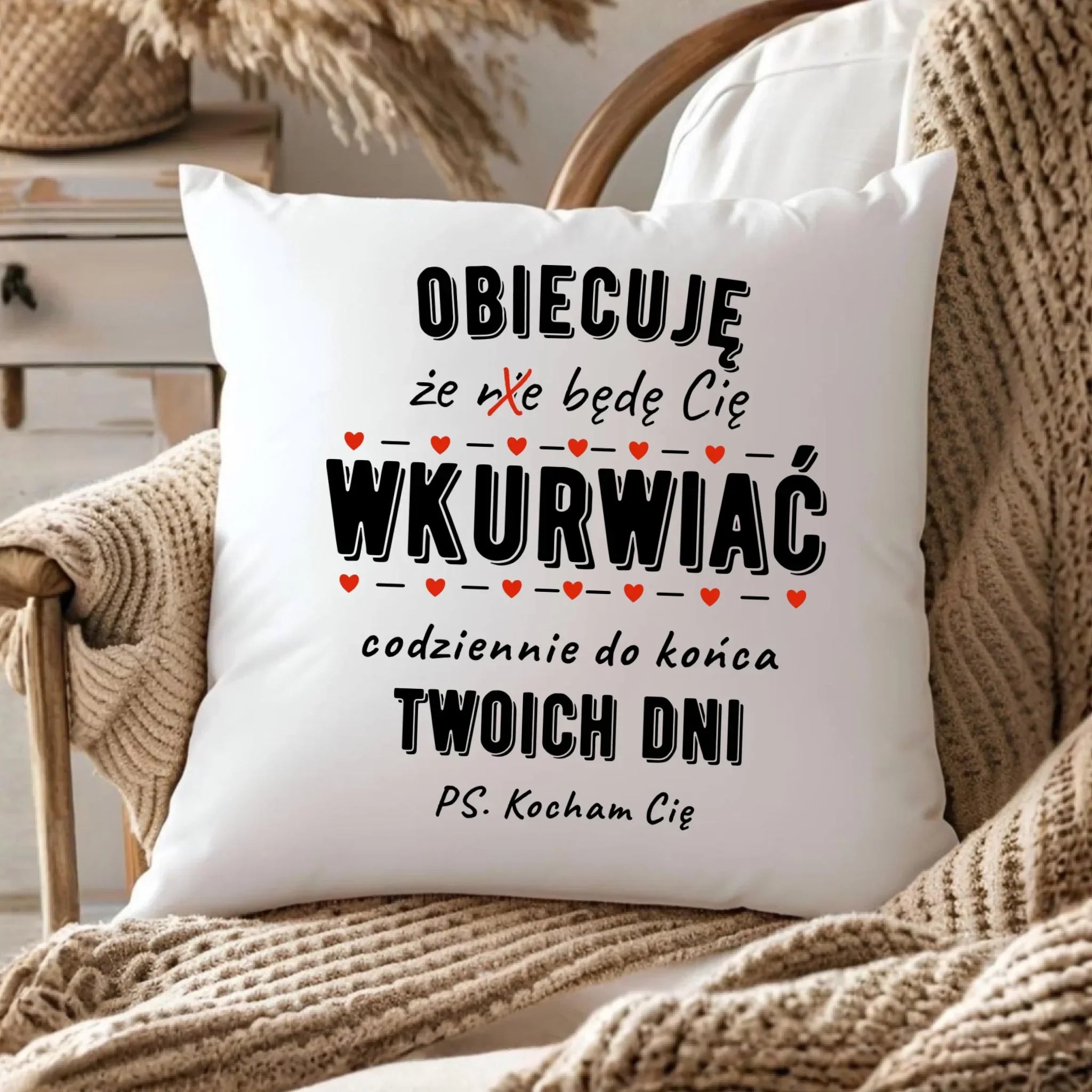 Poduszka dla par - Obiecuję, że będę Cię wku*rwiać codziennie - bez cenzury W65 - StoryCups.pl
