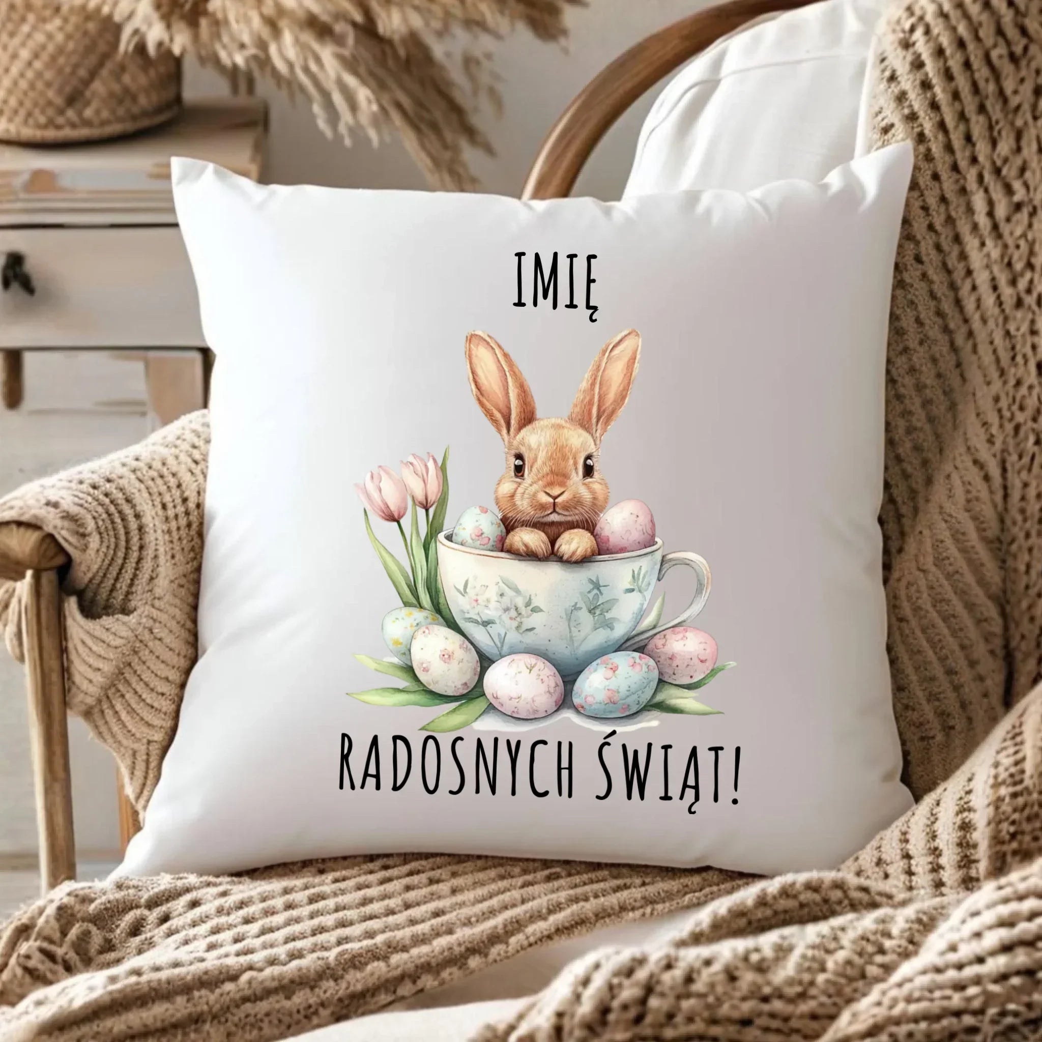 Poduszka na Wielkanoc - Zajączek radosnych świąt - personalizowana WN01 - StoryCups.pl