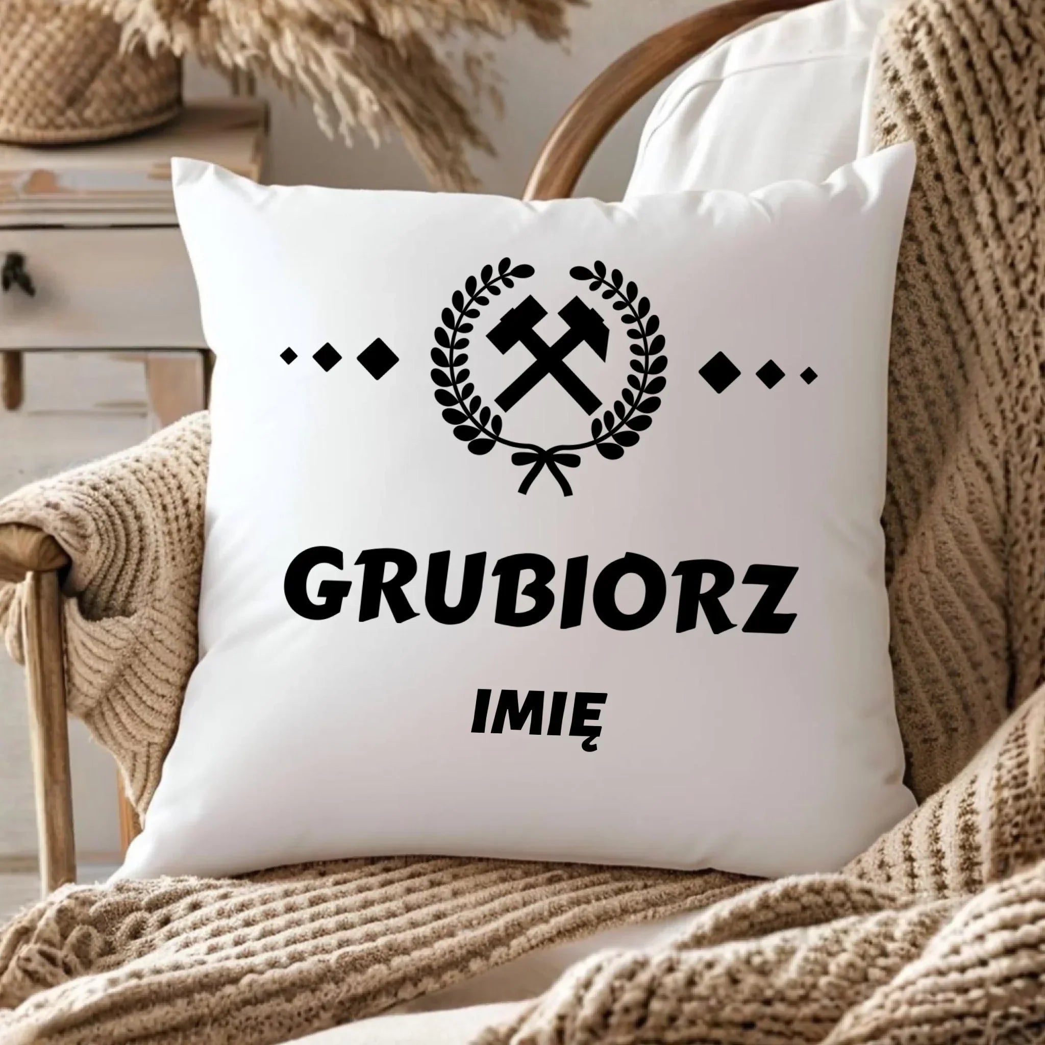 Poduszka - prezent dla górnika - Grubiorz - personalizowana G03 - StoryCups.pl