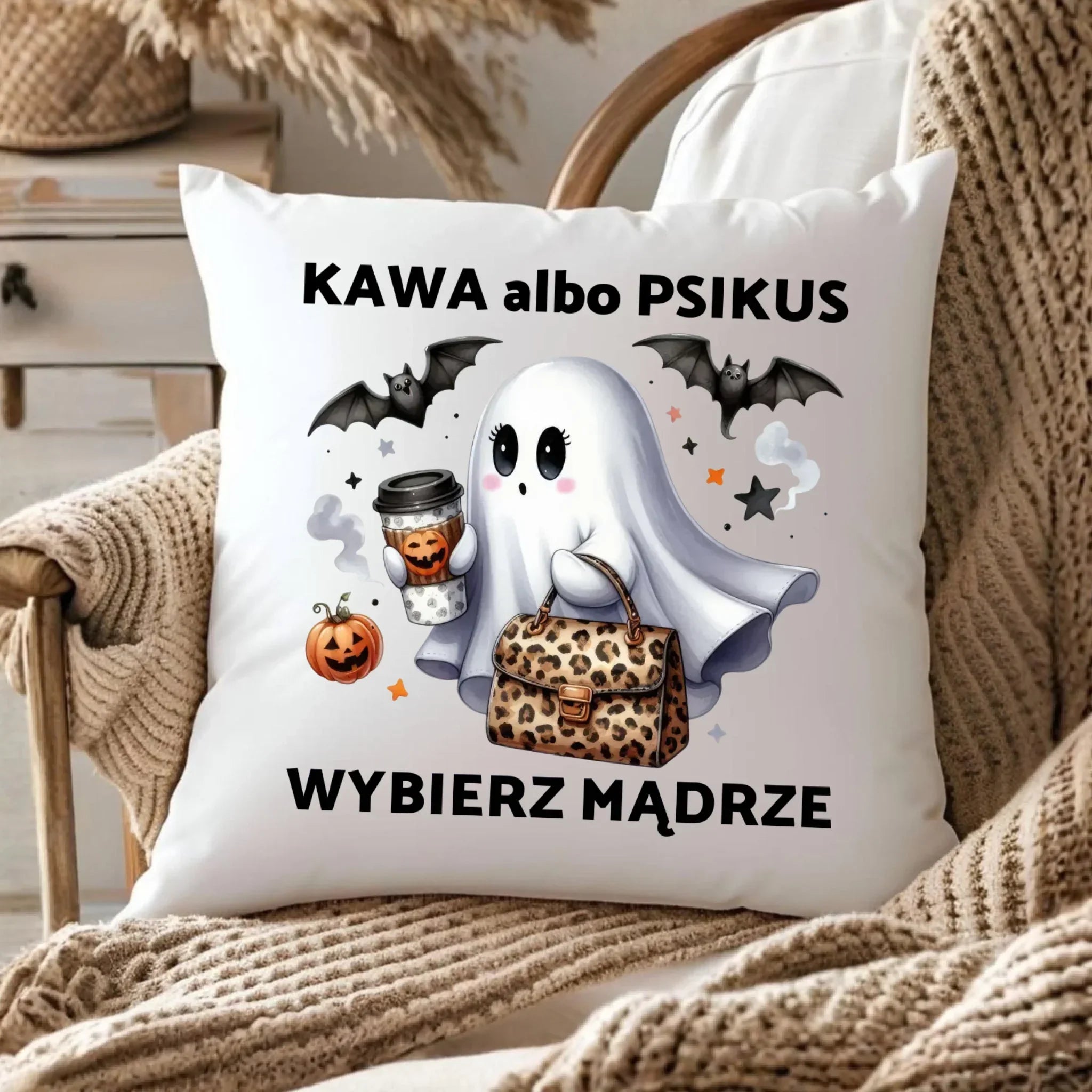 Poduszka halloweenowa - Duch - Kawa albo psikus HL07 - StoryCups.pl