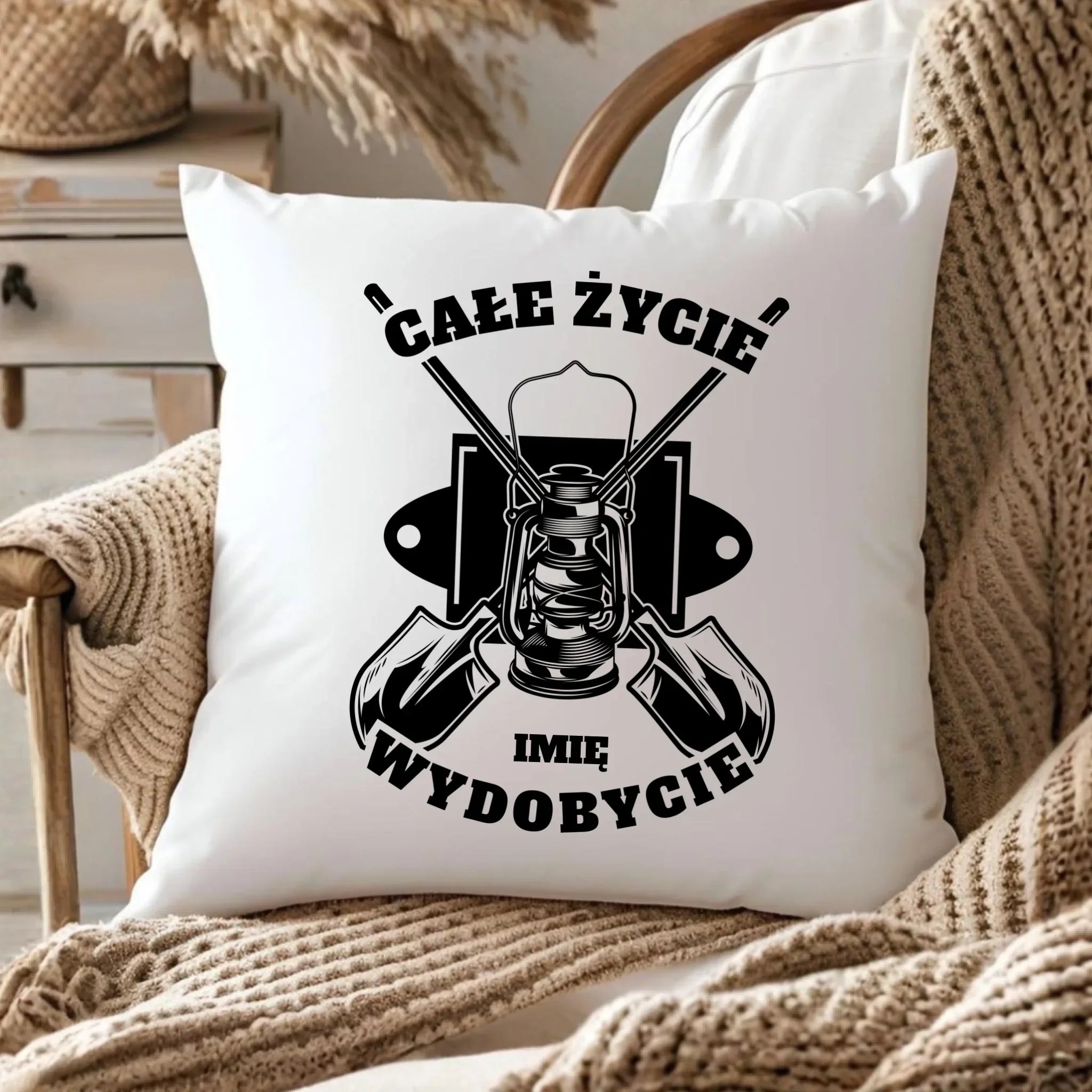 Poduszka - prezent dla górnika - Całe życie wydobycie - personalizowana G01 - StoryCups.pl