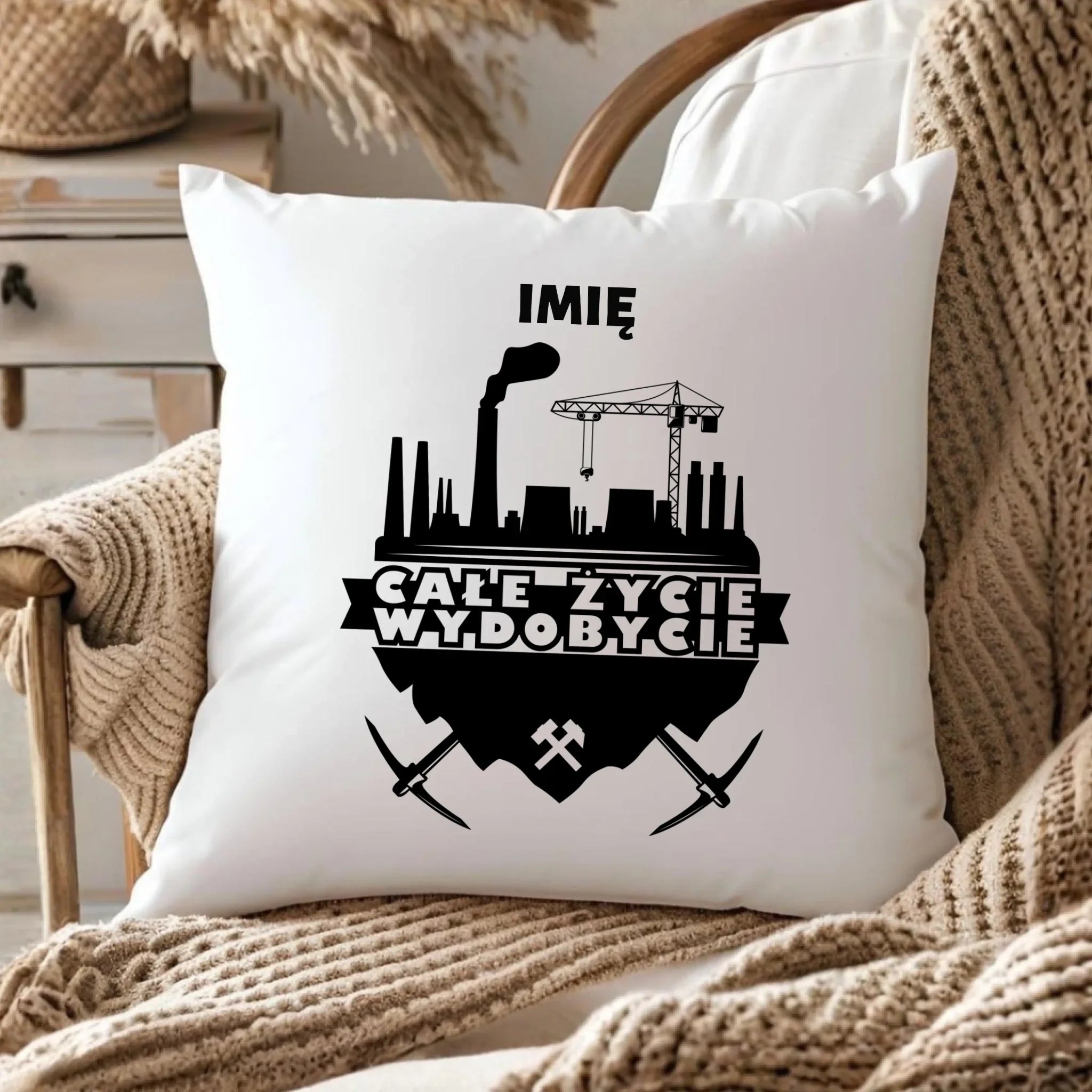 Poduszka - prezent dla górnika - Całe życie wydobycie - personalizowana G09 - StoryCups.pl