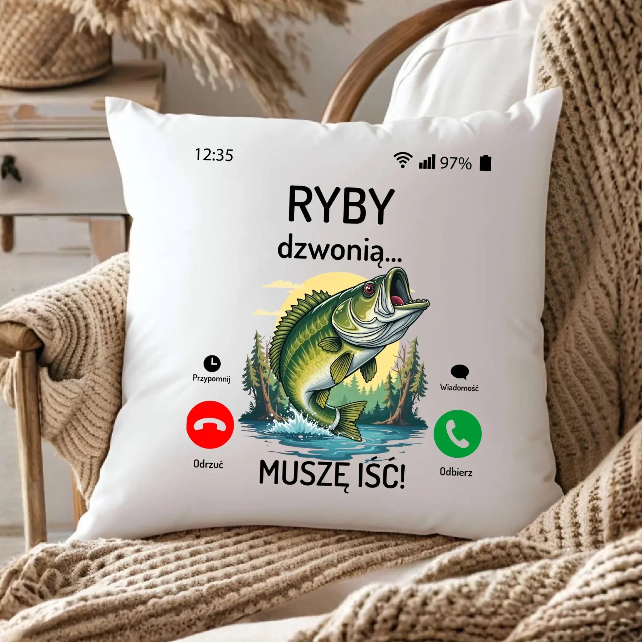 Poduszka dla dziadka wędkarza - Ryby dzwonią muszę iść D37 - StoryCups.pl