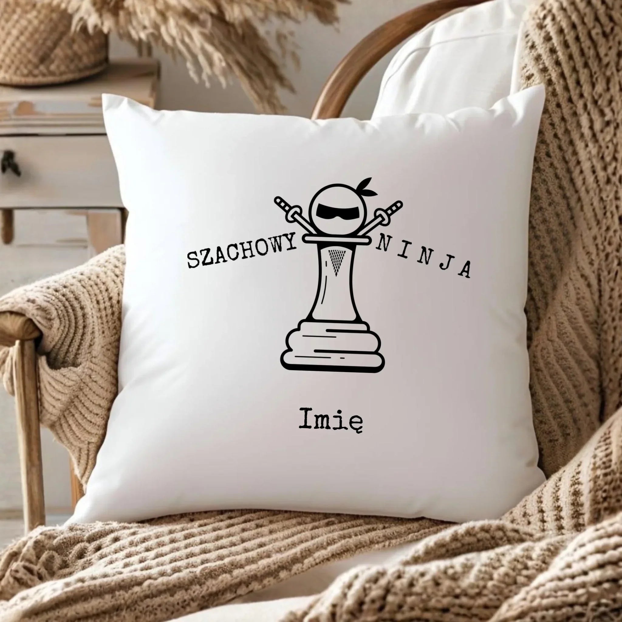Poduszka dla szachisty - Szachowy ninja - personalizowana HSZ01 - StoryCups.pl