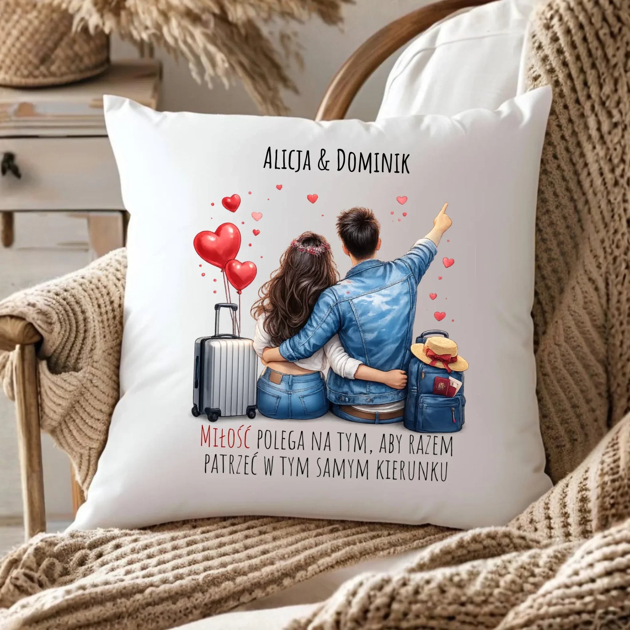 Poduszka dla par - Para w podróży miłość - personalizowana W12 - StoryCups.pl