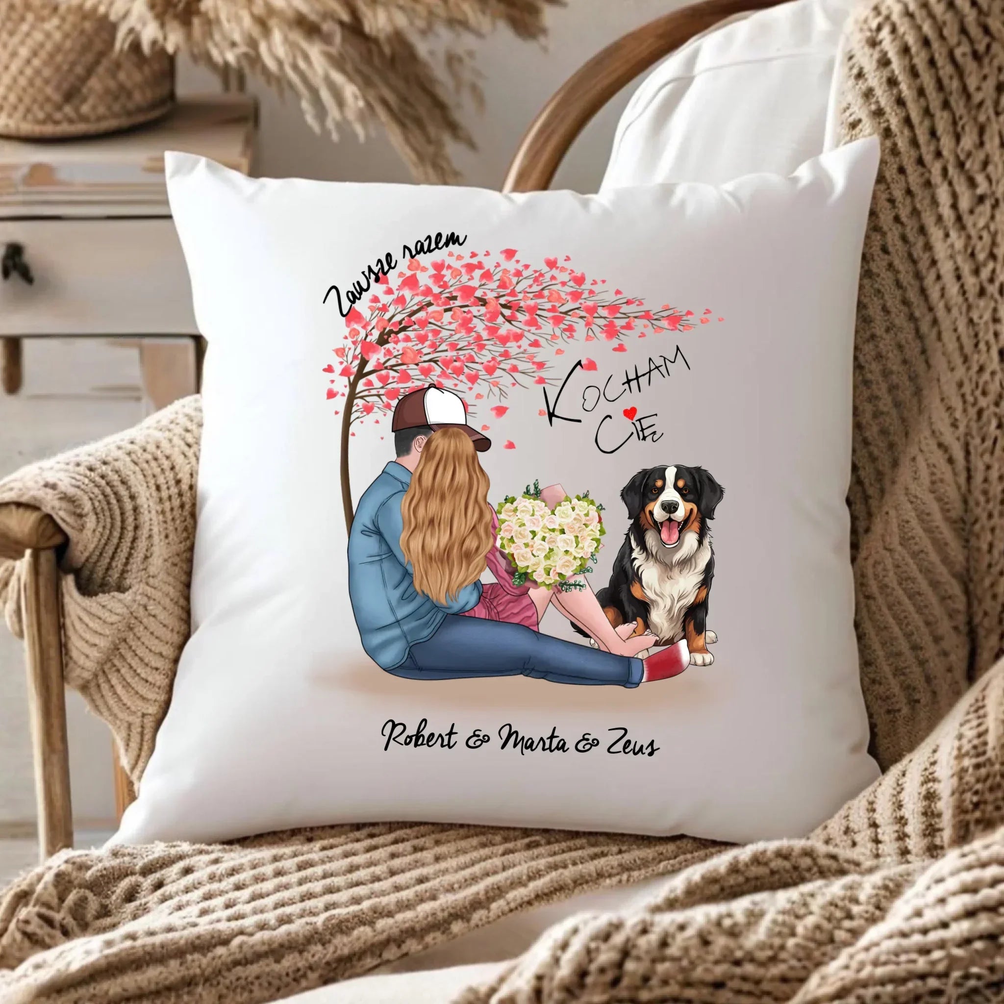 Poduszka dla par + Berneńczyk - Zawsze razem - personalizowana W04A - StoryCups.pl