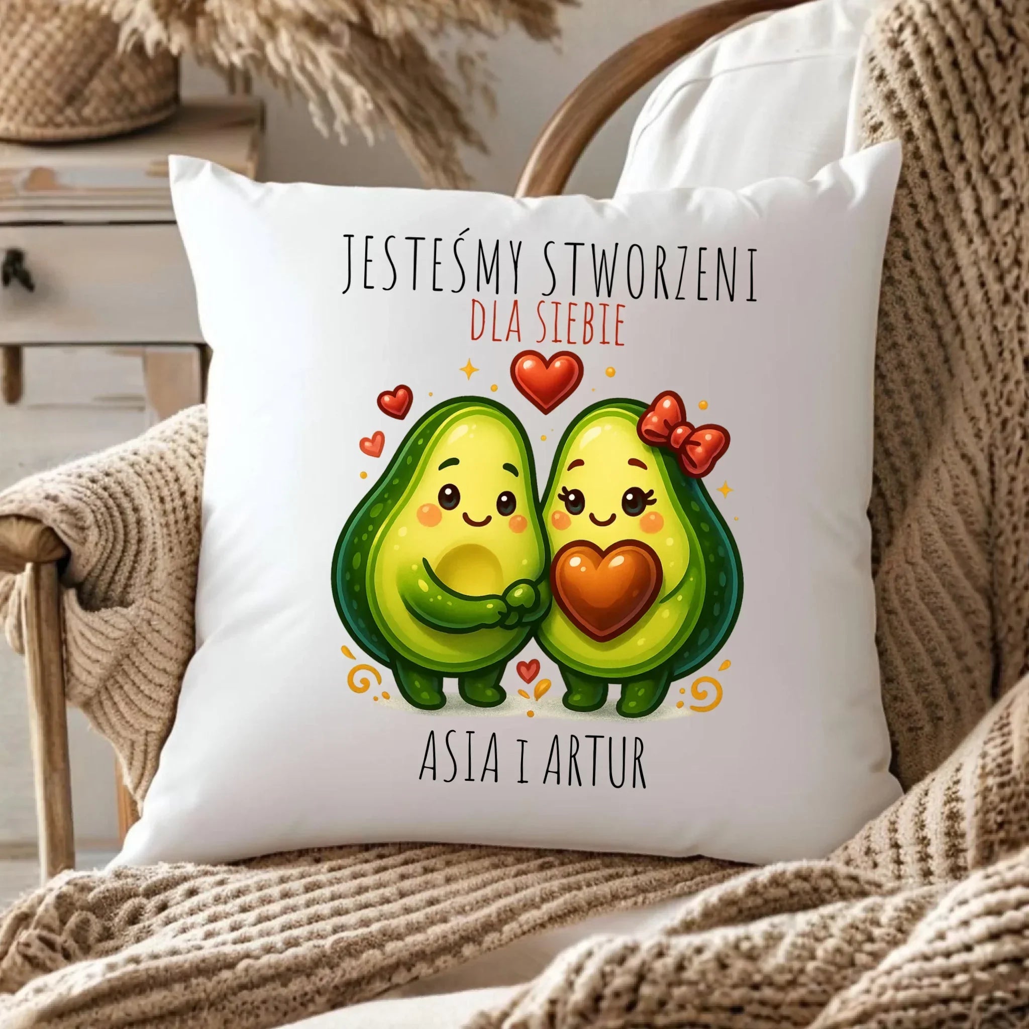 Poduszka dla par - Awokado Stworzeni dla siebie - personalizowana W91 - StoryCups.pl