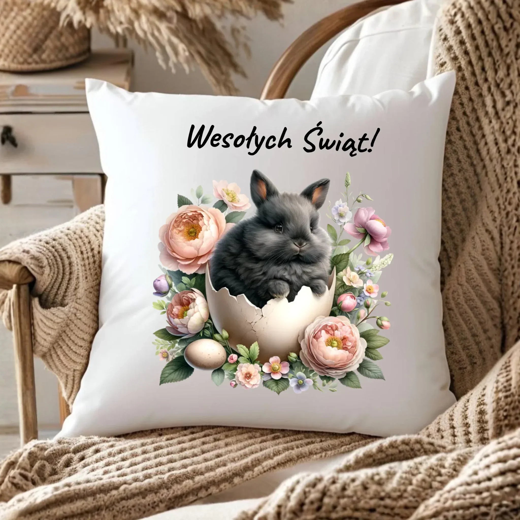 Poduszka na Wielkanoc - Zajączek w pisance Wesołych Świąt WN03 - StoryCups.pl