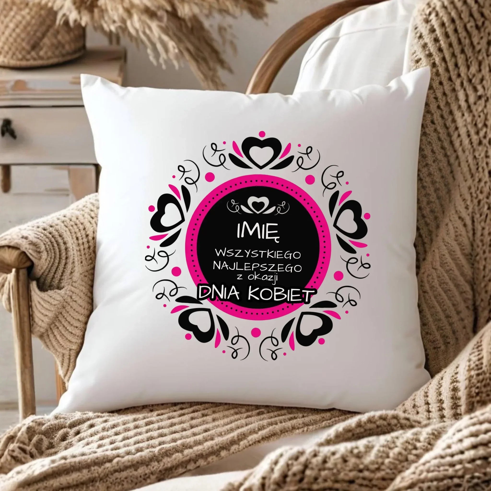Poduszka na Dzień Kobiet - Wszystkiego Najlepszego - personalizowana DK02 - StoryCups.pl