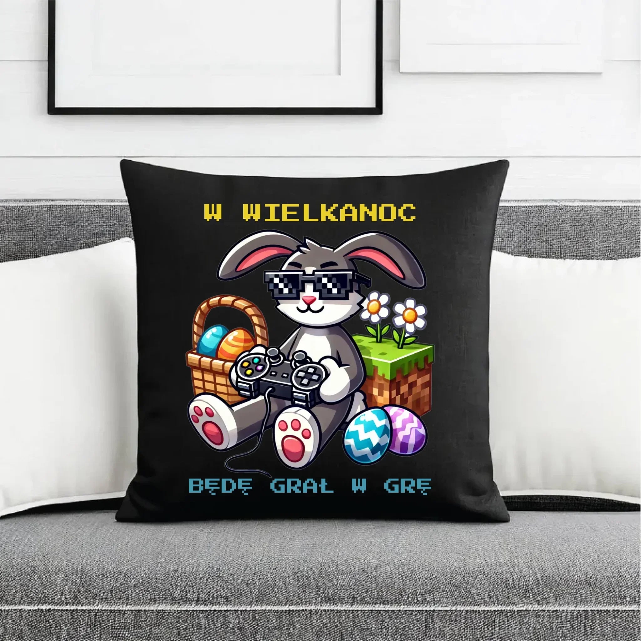 Poduszka dekoracyjna Wielkanocna - Zajączek w stylu Minecraft Gamer WN22 - StoryCups.pl
