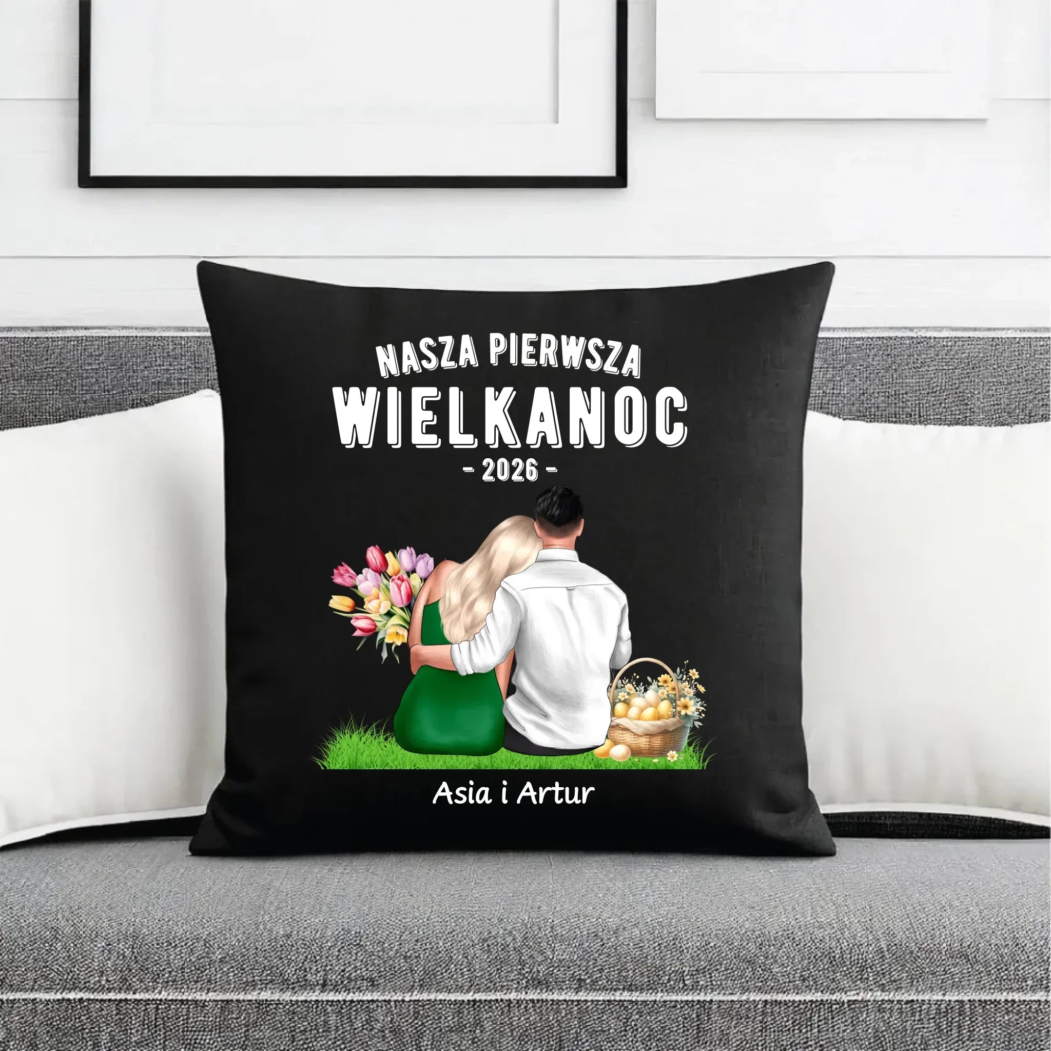 Poduszka dekoracyjna wielkanocna dla par - Nasza pierwsza Wielkanoc - personalizowana WN16 - StoryCups.pl