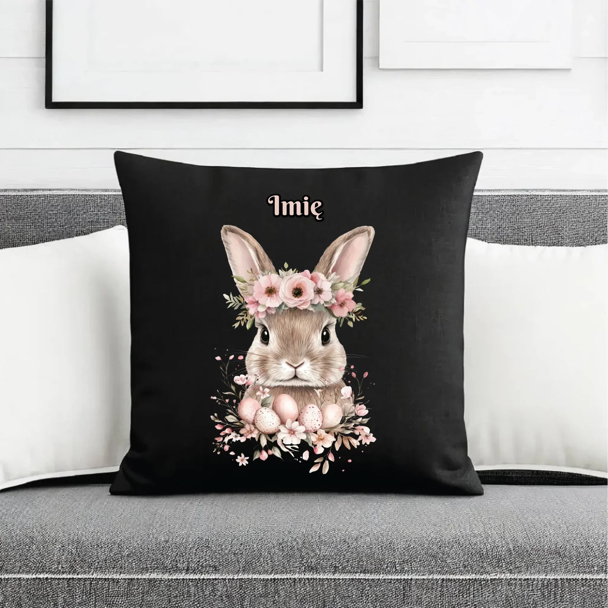 Poduszka dekoracyjna na Wielkanoc - Zajączek Boho - personalizowana WN05 - StoryCups.pl