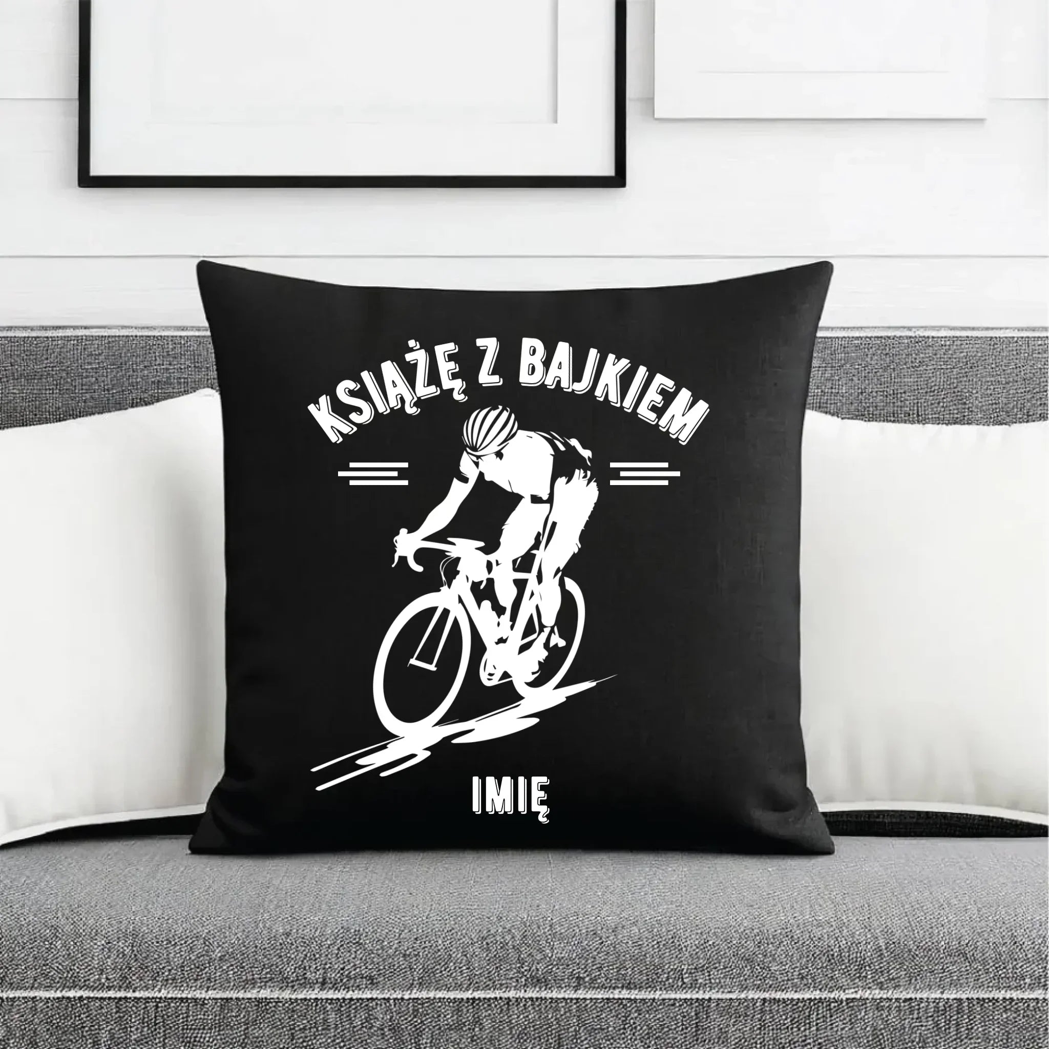 Poduszka dekoracyjna dla rowerzysty - Książę z bajkiem - personalizowana HR01 - StoryCups.pl